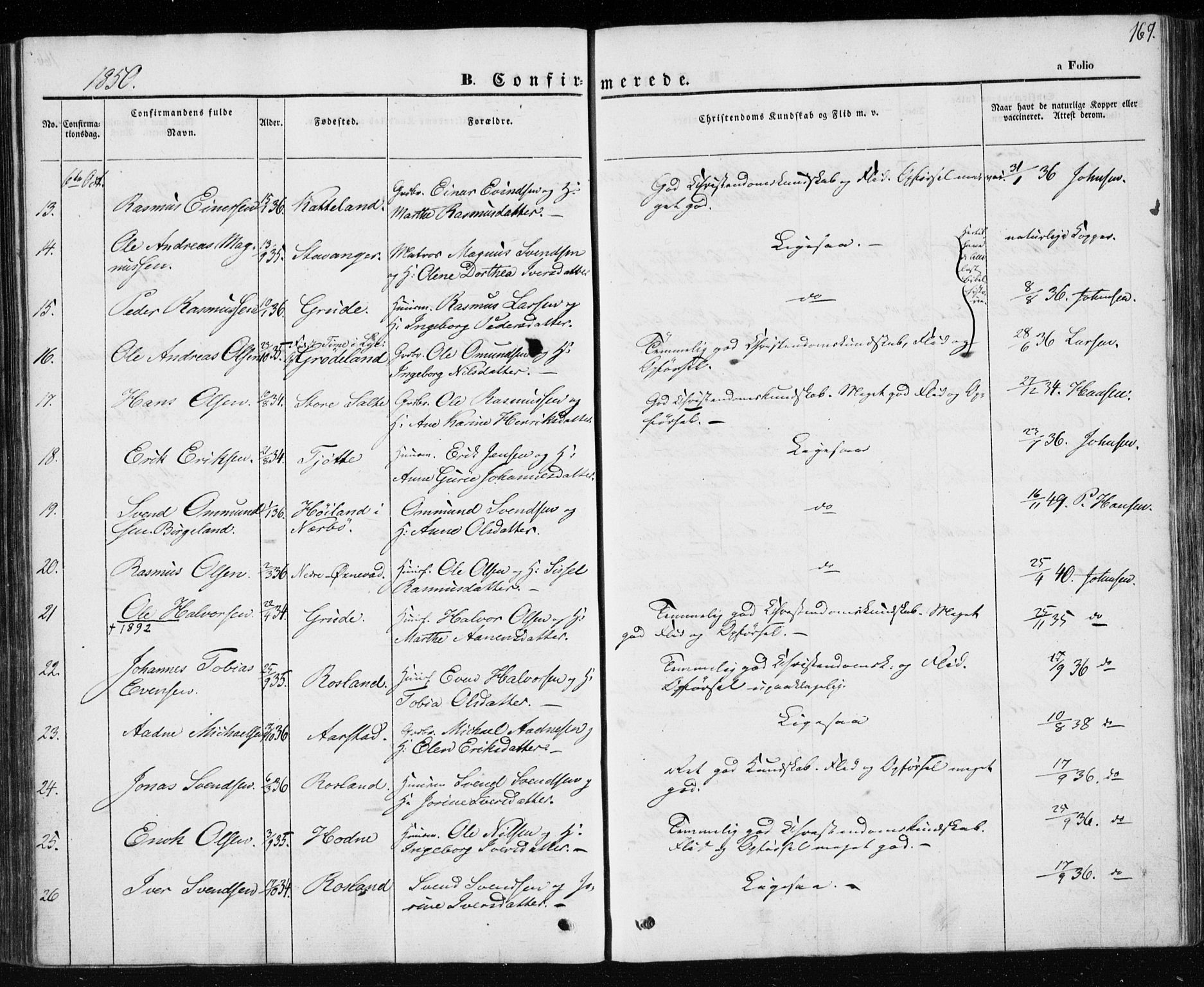 Klepp sokneprestkontor, SAST/A-101803/001/3/30BA/L0004: Parish register (official) no. A 4, 1842-1852, p. 167