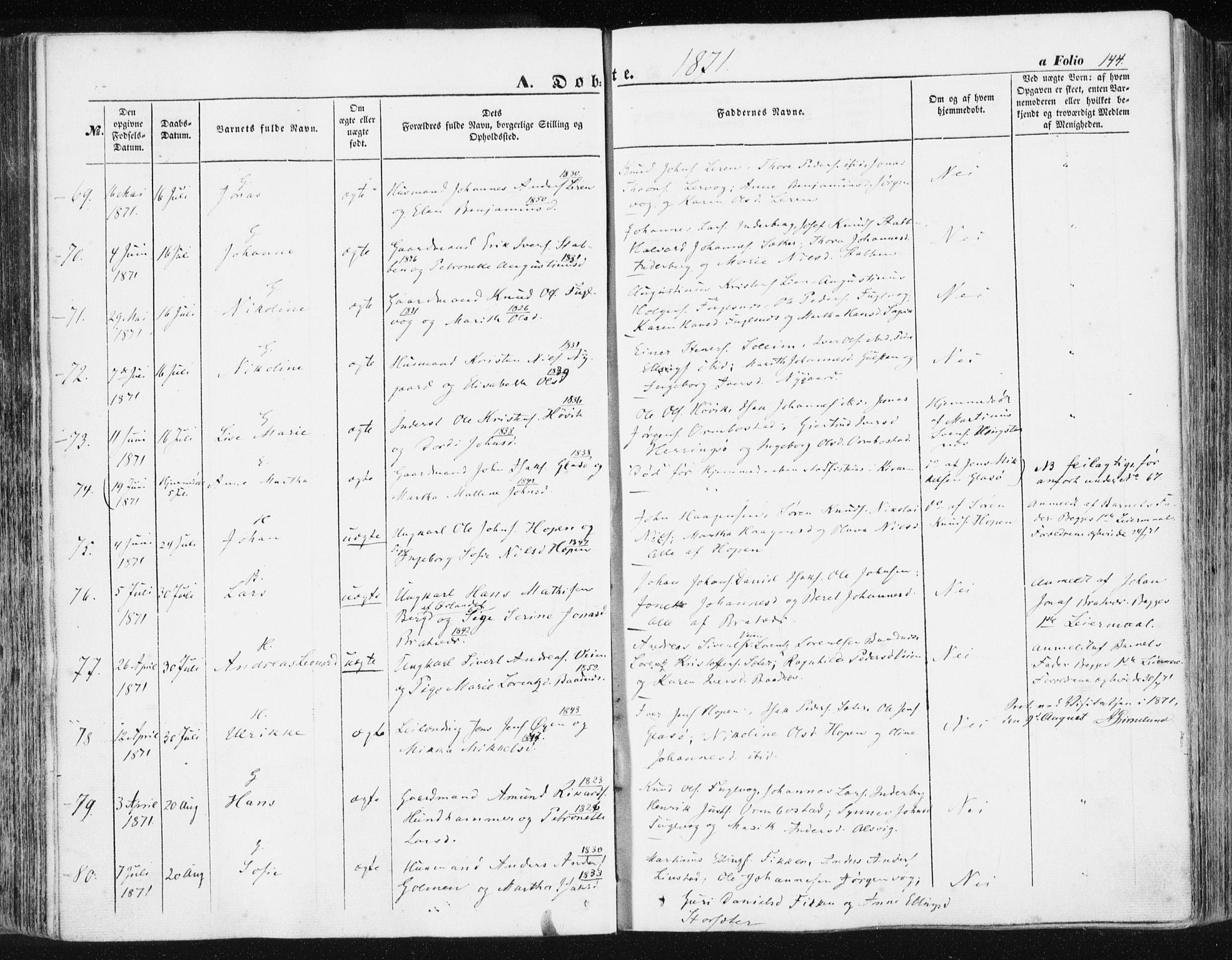 Ministerialprotokoller, klokkerbøker og fødselsregistre - Møre og Romsdal, AV/SAT-A-1454/581/L0937: Parish register (official) no. 581A05, 1853-1872, p. 144