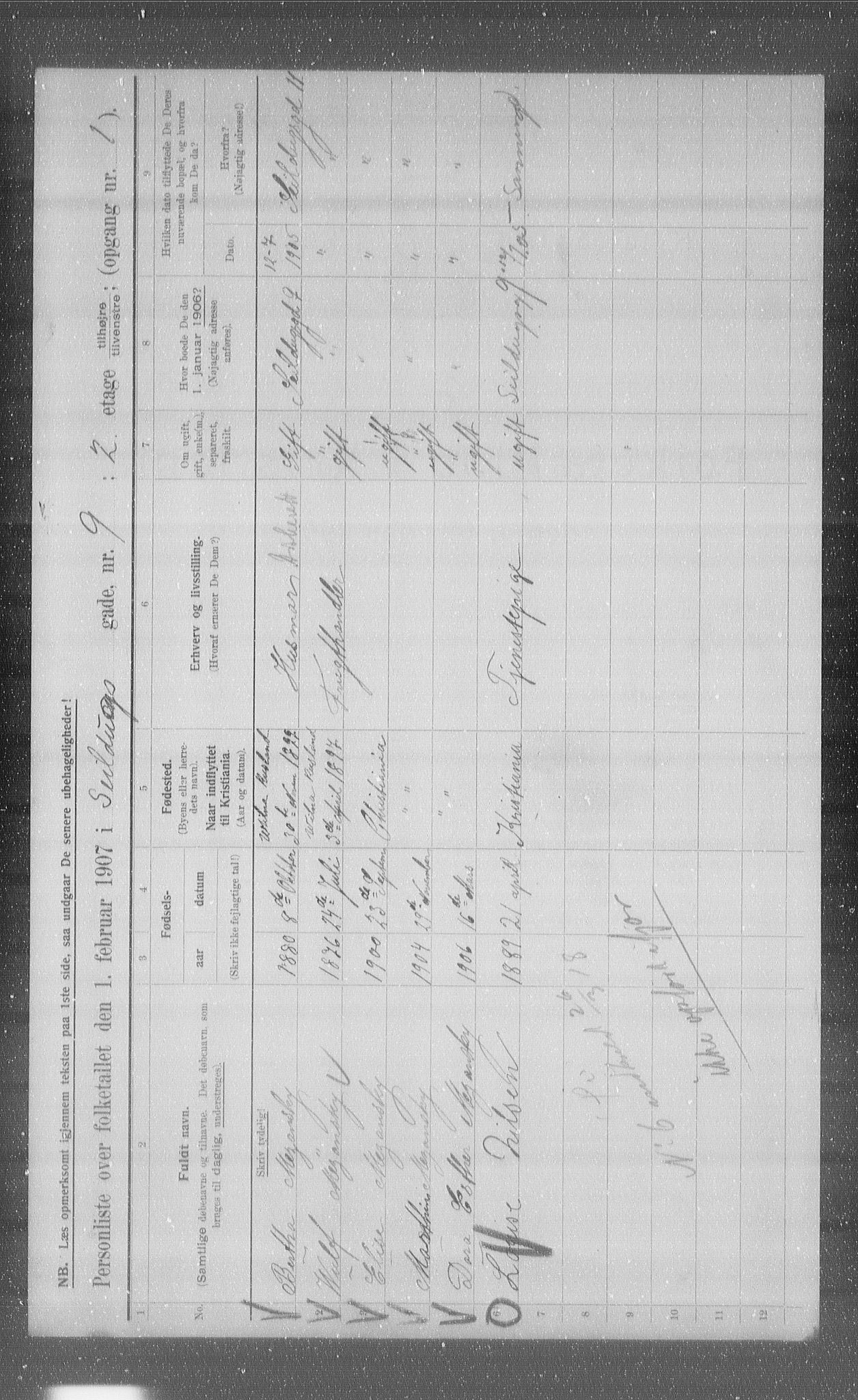 OBA, Municipal Census 1907 for Kristiania, 1907, p. 48072