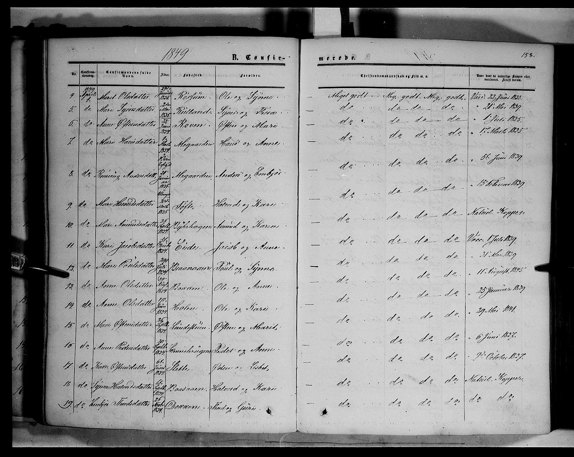 Sør-Fron prestekontor, AV/SAH-PREST-010/H/Ha/Haa/L0001: Parish register (official) no. 1, 1849-1863, p. 158