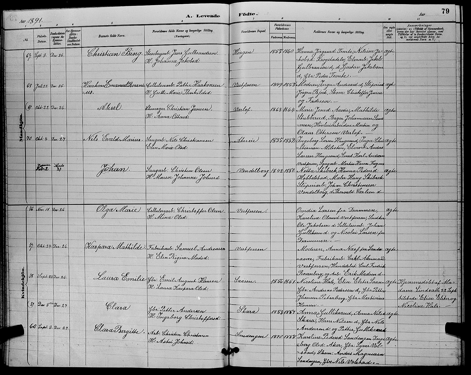 Eiker kirkebøker, AV/SAKO-A-4/G/Ga/L0006: Parish register (copy) no. I 6, 1885-1893, p. 79