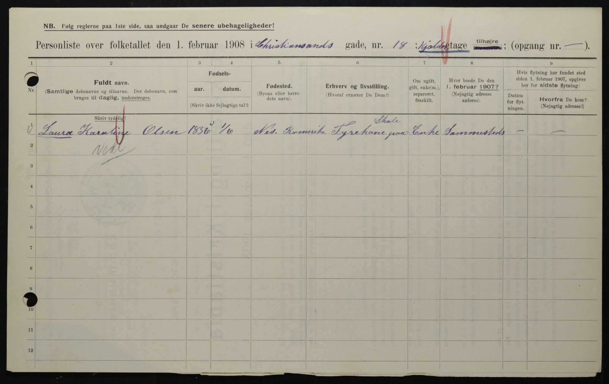 OBA, Municipal Census 1908 for Kristiania, 1908, p. 48806