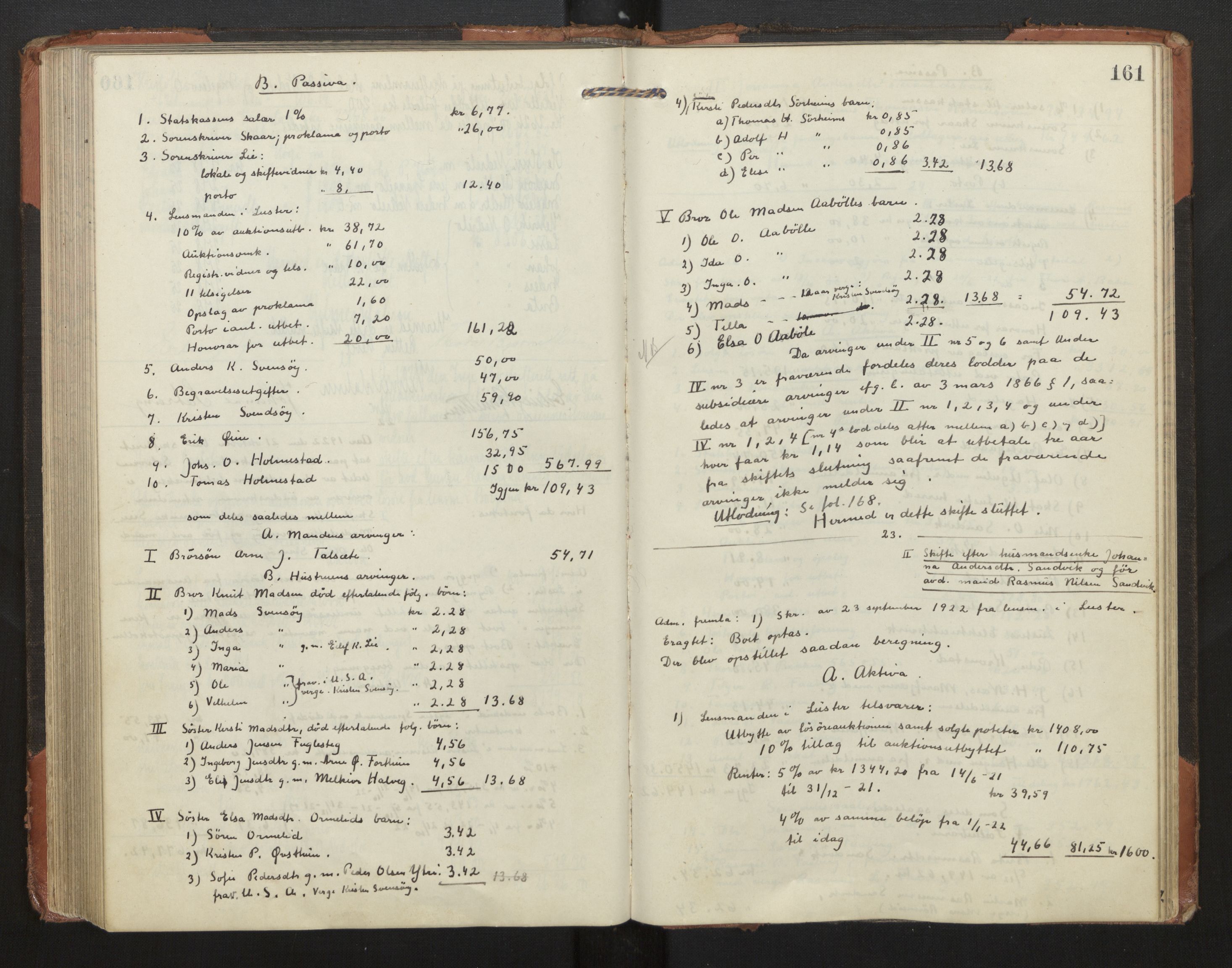 Indre Sogn tingrett, AV/SAB-A-3301/1/H/Hd/L0008: Skifteutlodningsprotokoll 8, 1912-1923, p. 160b-161a