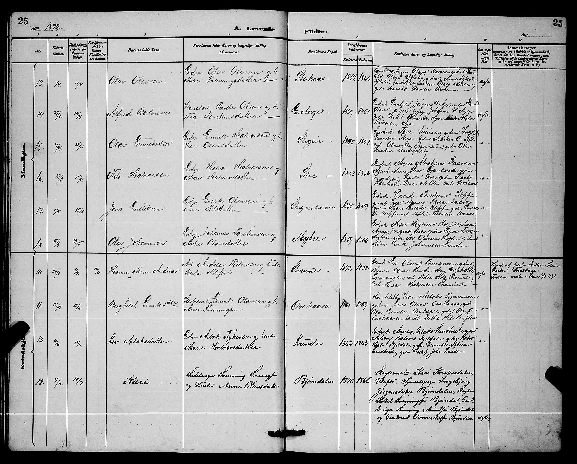 Lunde kirkebøker, AV/SAKO-A-282/G/Ga/L0002: Parish register (copy) no. I 2, 1887-1896, p. 25