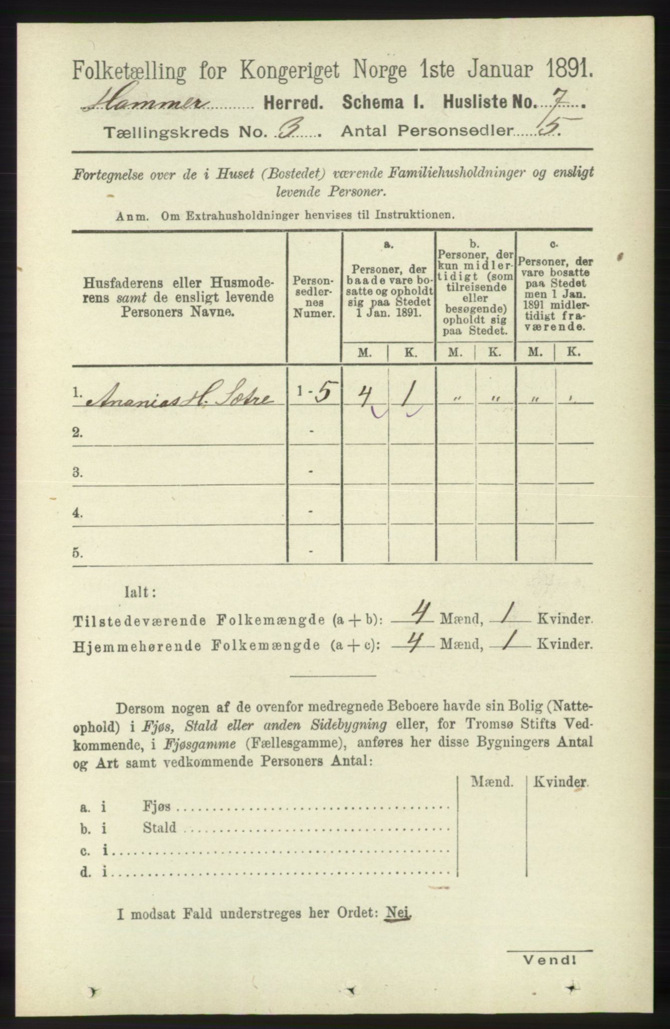 RA, 1891 census for 1254 Hamre, 1891, p. 482