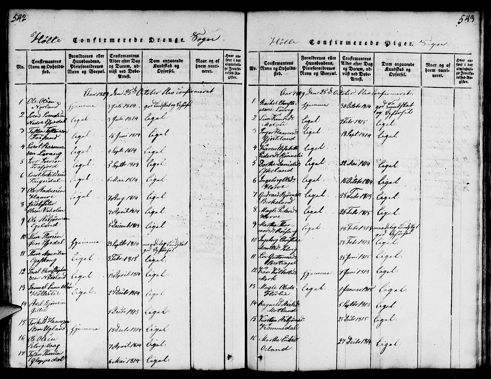Strand sokneprestkontor, SAST/A-101828/H/Ha/Haa/L0004: Parish register (official) no. A 4 /2, 1816-1833, p. 542-543