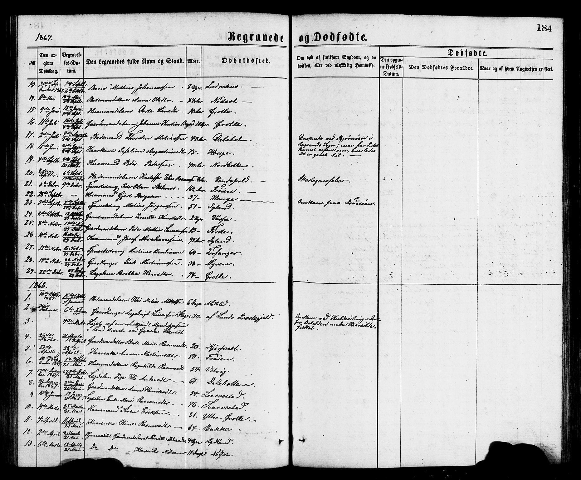 Bremanger sokneprestembete, SAB/A-82201/H/Hab/Haba/L0002: Parish register (copy) no. A 2, 1866-1889, p. 184