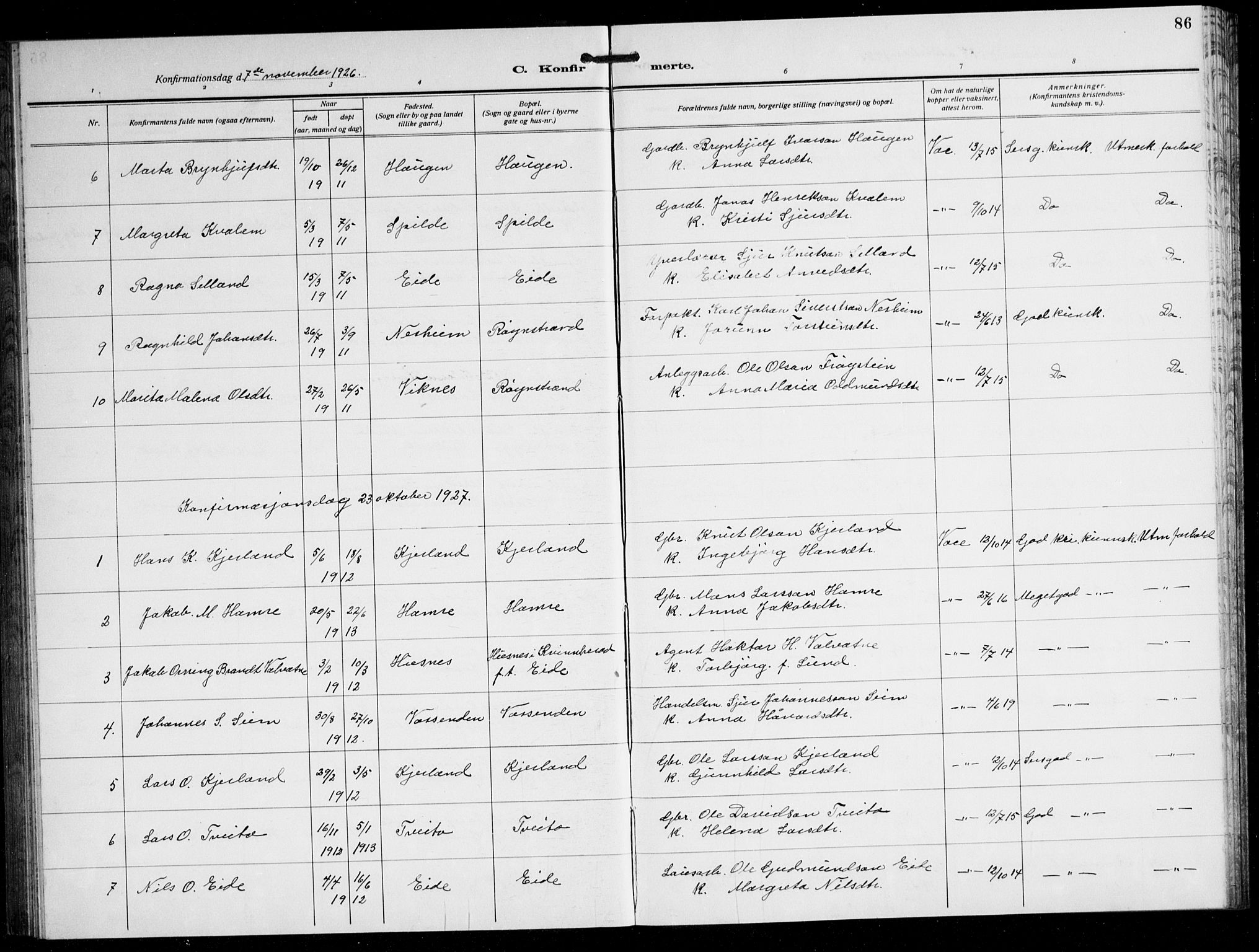 Ulvik sokneprestembete, AV/SAB-A-78801/H/Hab: Parish register (copy) no. B 5, 1924-1942, p. 86