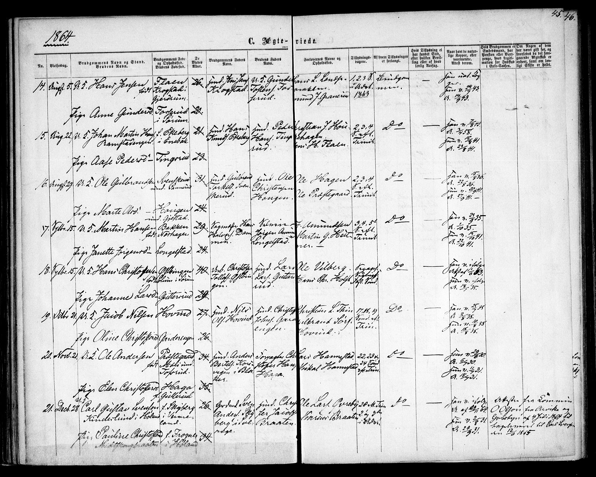 Fet prestekontor Kirkebøker, AV/SAO-A-10370a/F/Fa/L0012: Parish register (official) no. I 12, 1860-1866, p. 45