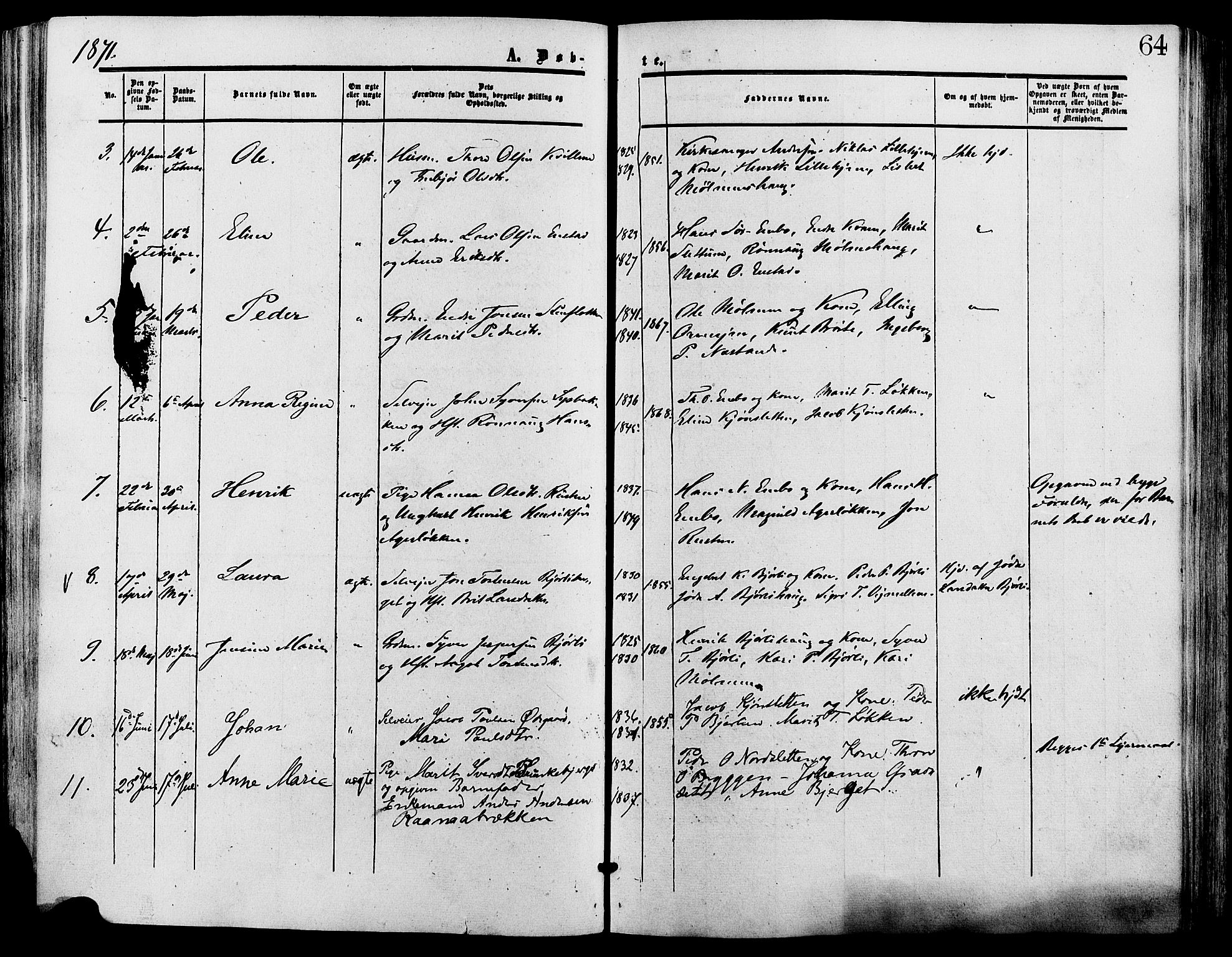 Lesja prestekontor, SAH/PREST-068/H/Ha/Haa/L0009: Parish register (official) no. 9, 1854-1889, p. 64