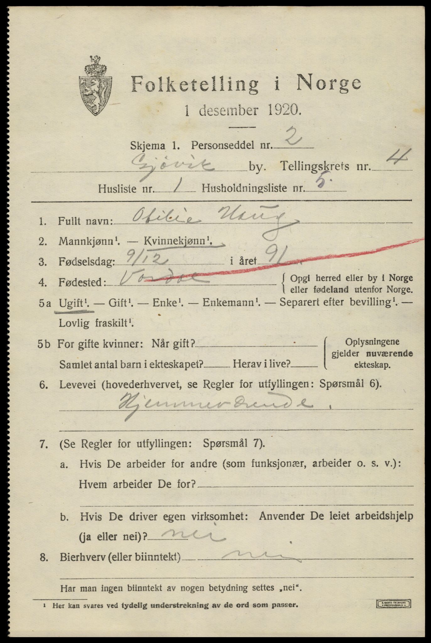 SAH, 1920 census for Gjøvik, 1920, p. 7856