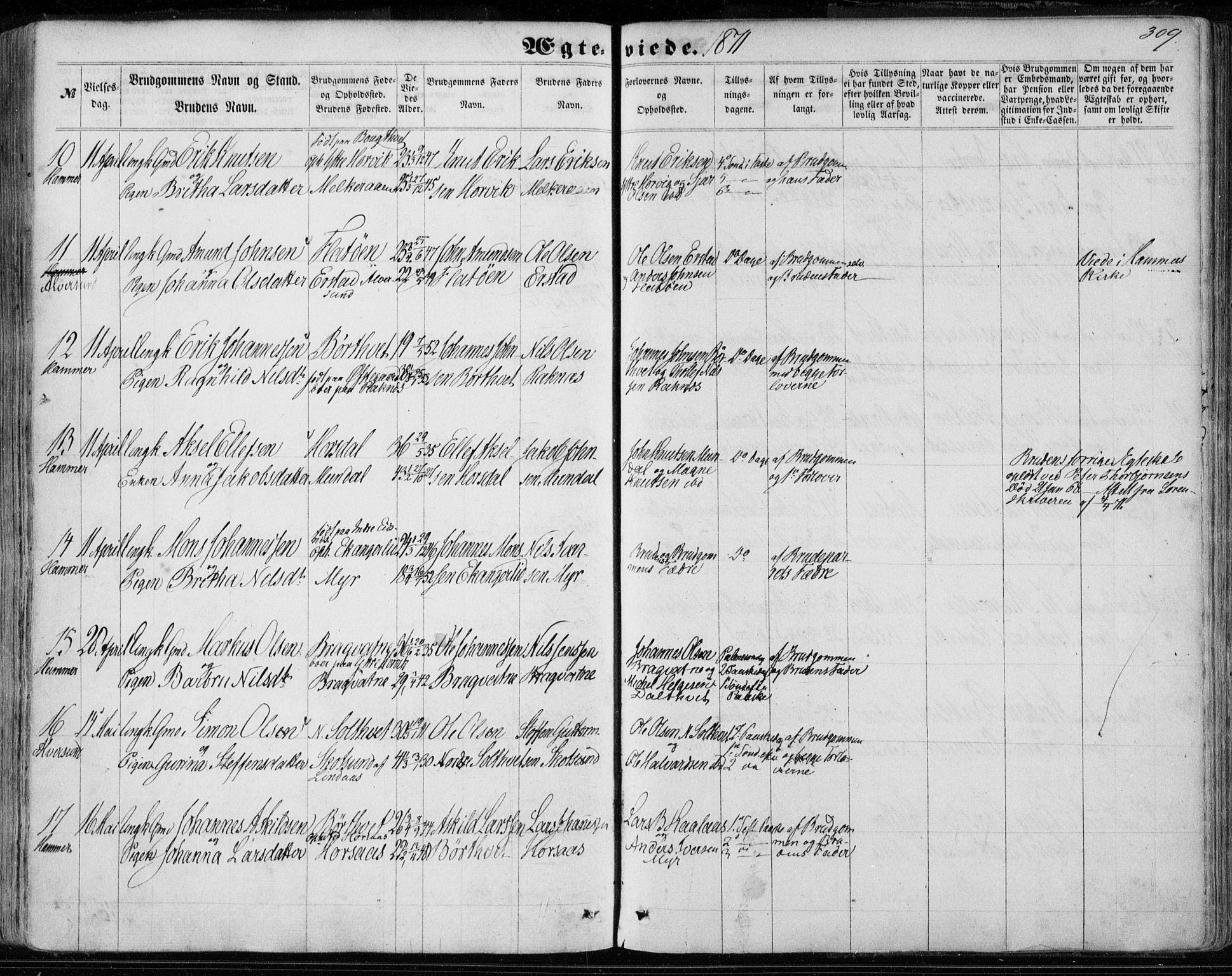 Hamre sokneprestembete, AV/SAB-A-75501/H/Ha/Haa/Haaa/L0014: Parish register (official) no. A 14, 1858-1872, p. 309