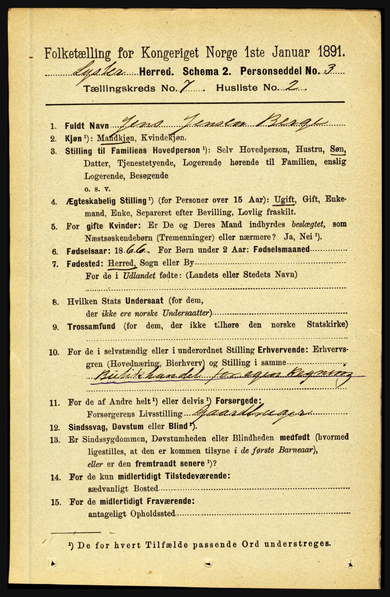 RA, 1891 census for 1426 Luster, 1891, p. 2622