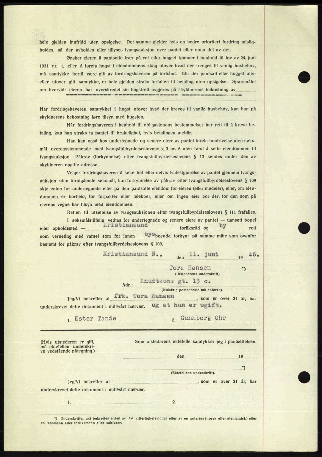 Kristiansund byfogd, AV/SAT-A-4587/A/27: Mortgage book no. 40, 1946-1946, Diary no: : 506/1946