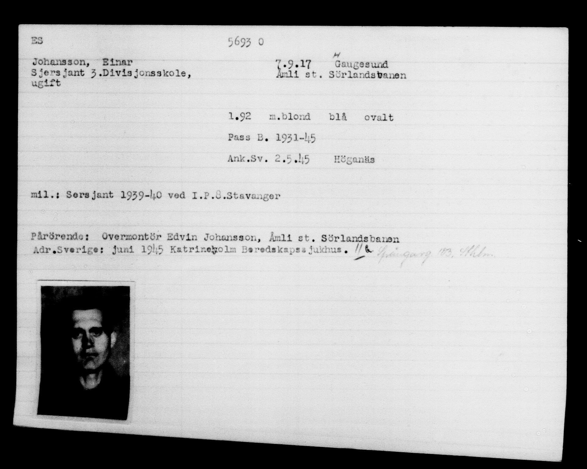 Utenriksstasjonene, Legasjonen i Stockholm, Flyktningkontoret, AV/RA-S-6753/V/Va/L0020: Kjesäterkartoteket, flyktninger med registreringsnr. 55000-58245, 1940-1945, p. 1930