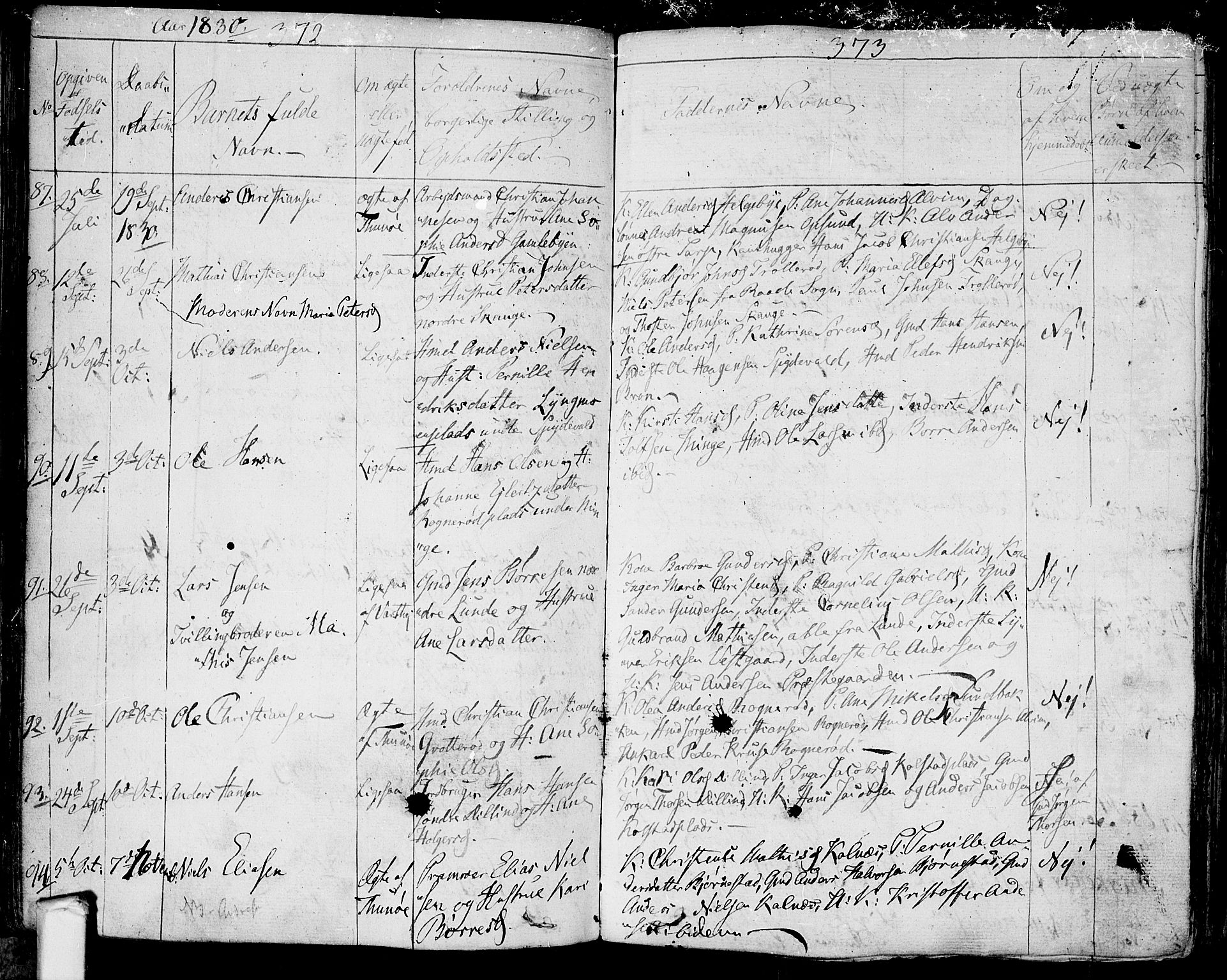 Tune prestekontor Kirkebøker, SAO/A-2007/F/Fa/L0006: Parish register (official) no. 6, 1823-1831, p. 372-373