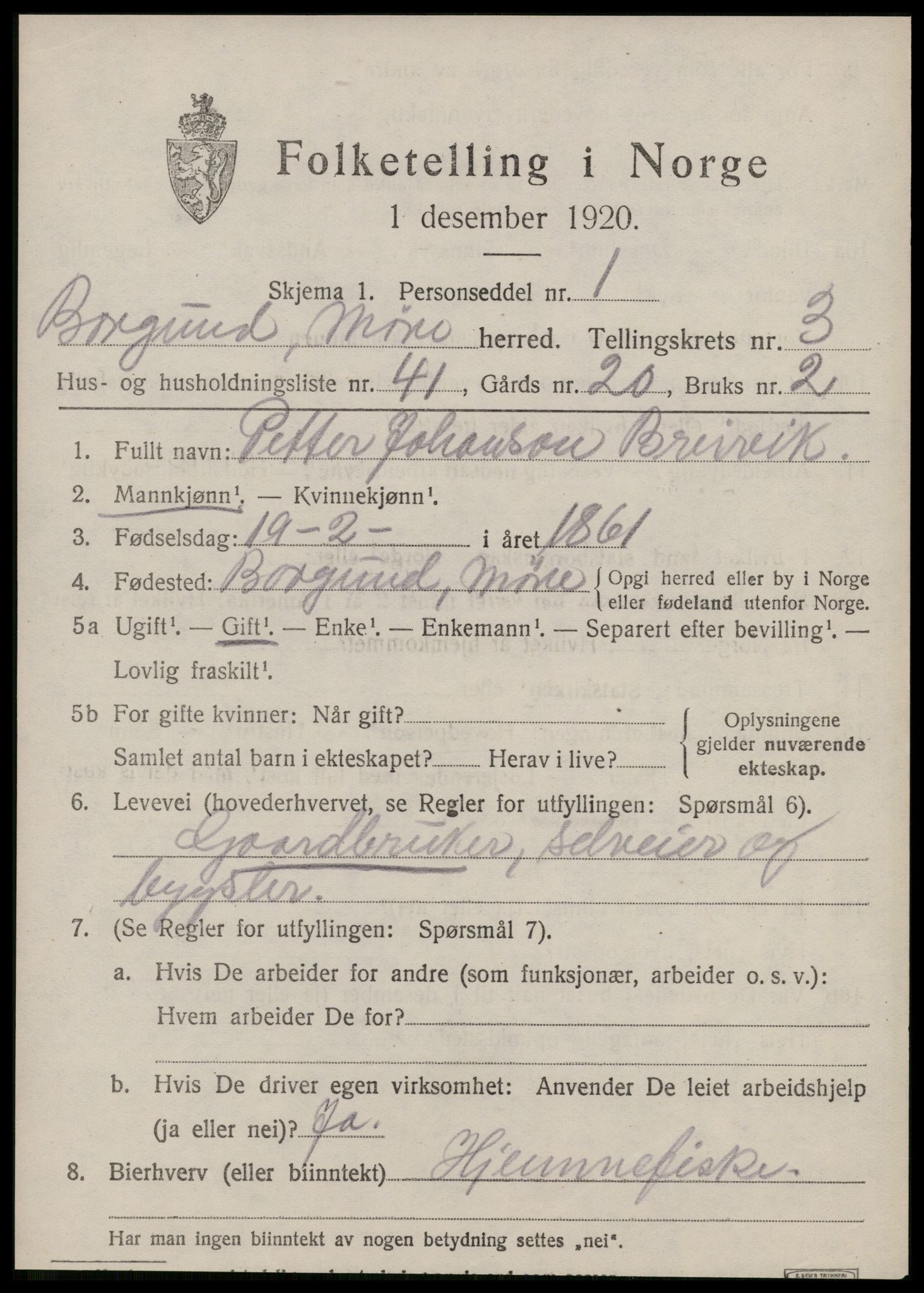 SAT, 1920 census for Borgund, 1920, p. 3850