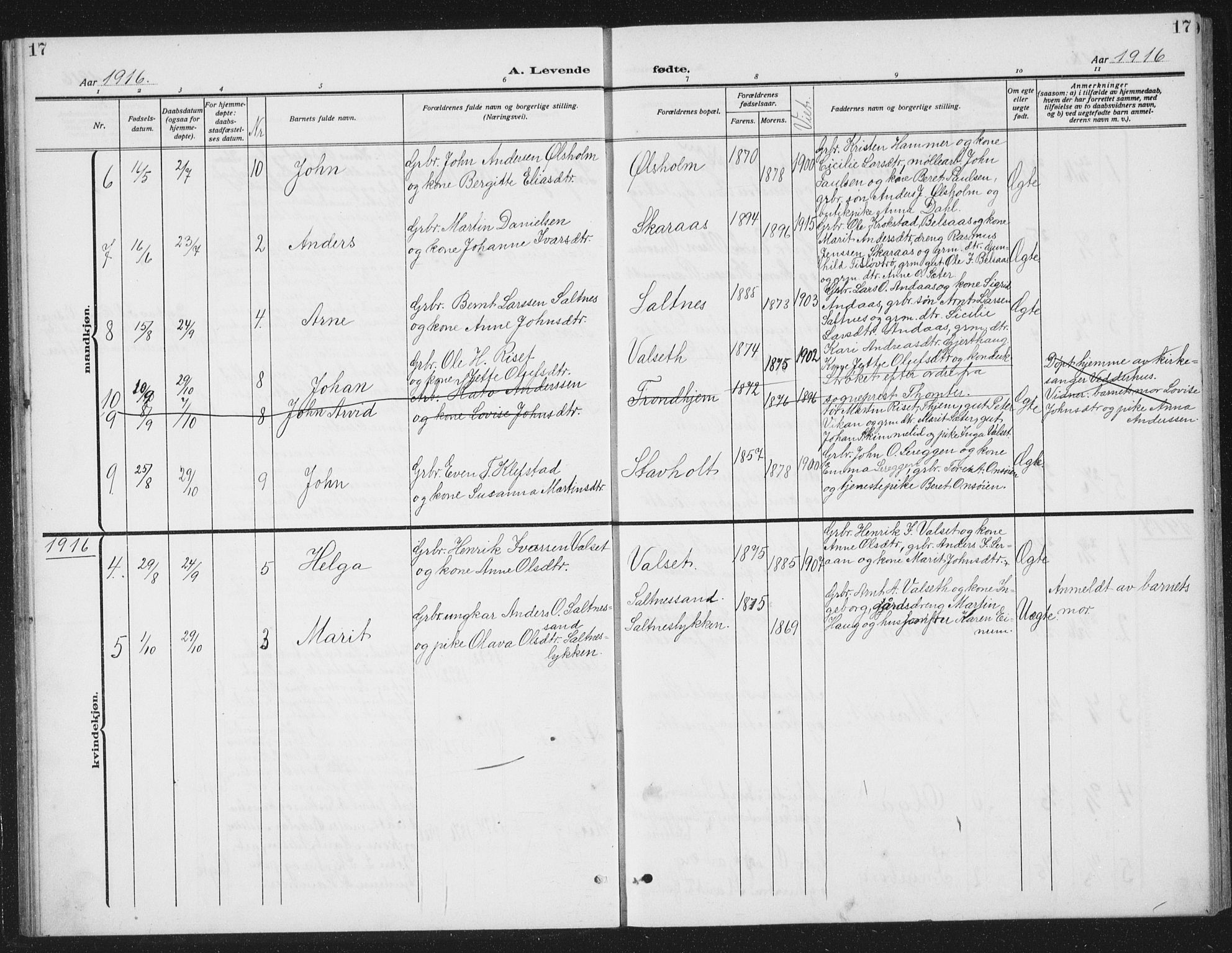 Ministerialprotokoller, klokkerbøker og fødselsregistre - Sør-Trøndelag, SAT/A-1456/666/L0791: Parish register (copy) no. 666C04, 1909-1939, p. 17