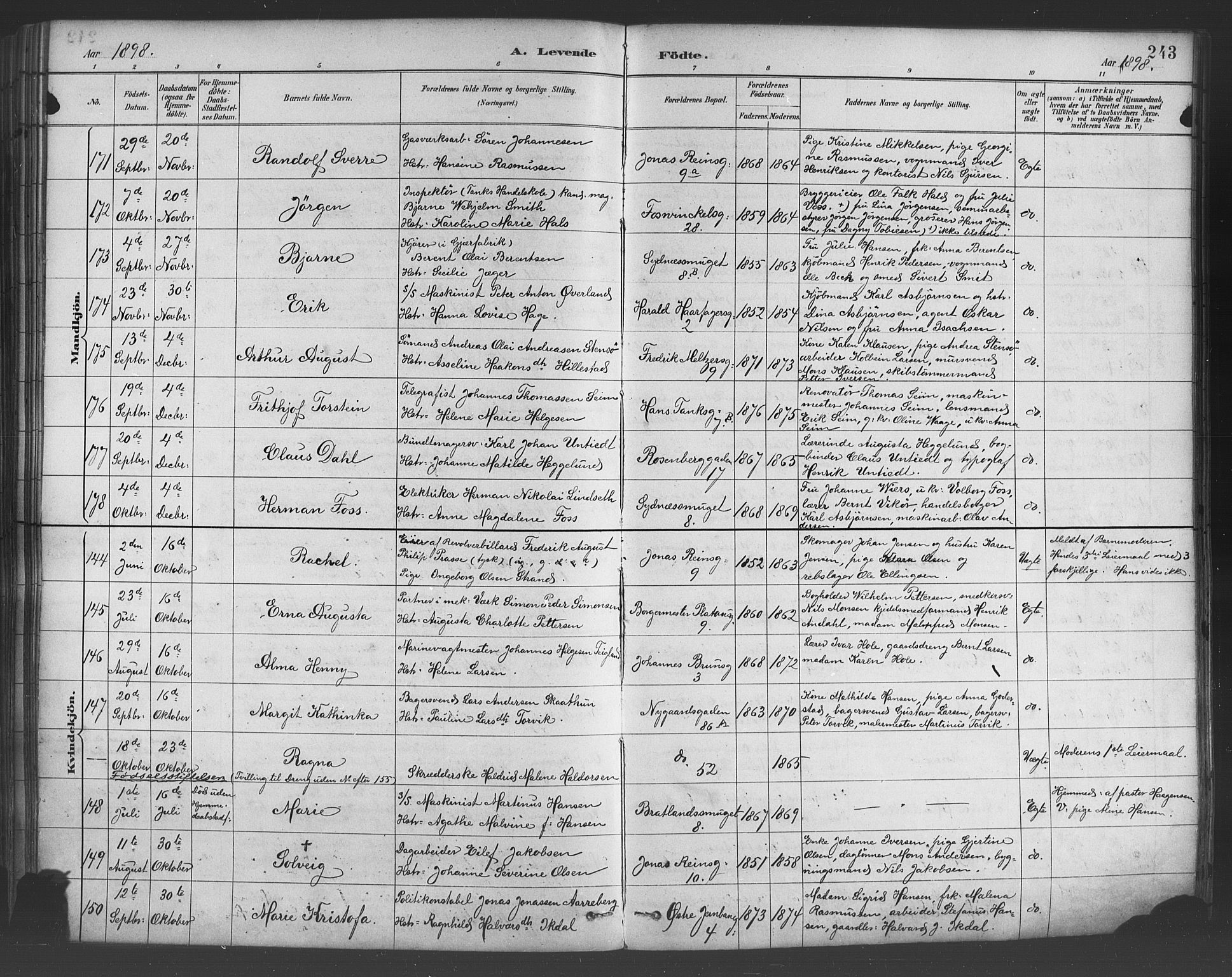 Johanneskirken sokneprestembete, AV/SAB-A-76001/H/Hab: Parish register (copy) no. A 1, 1885-1900, p. 243
