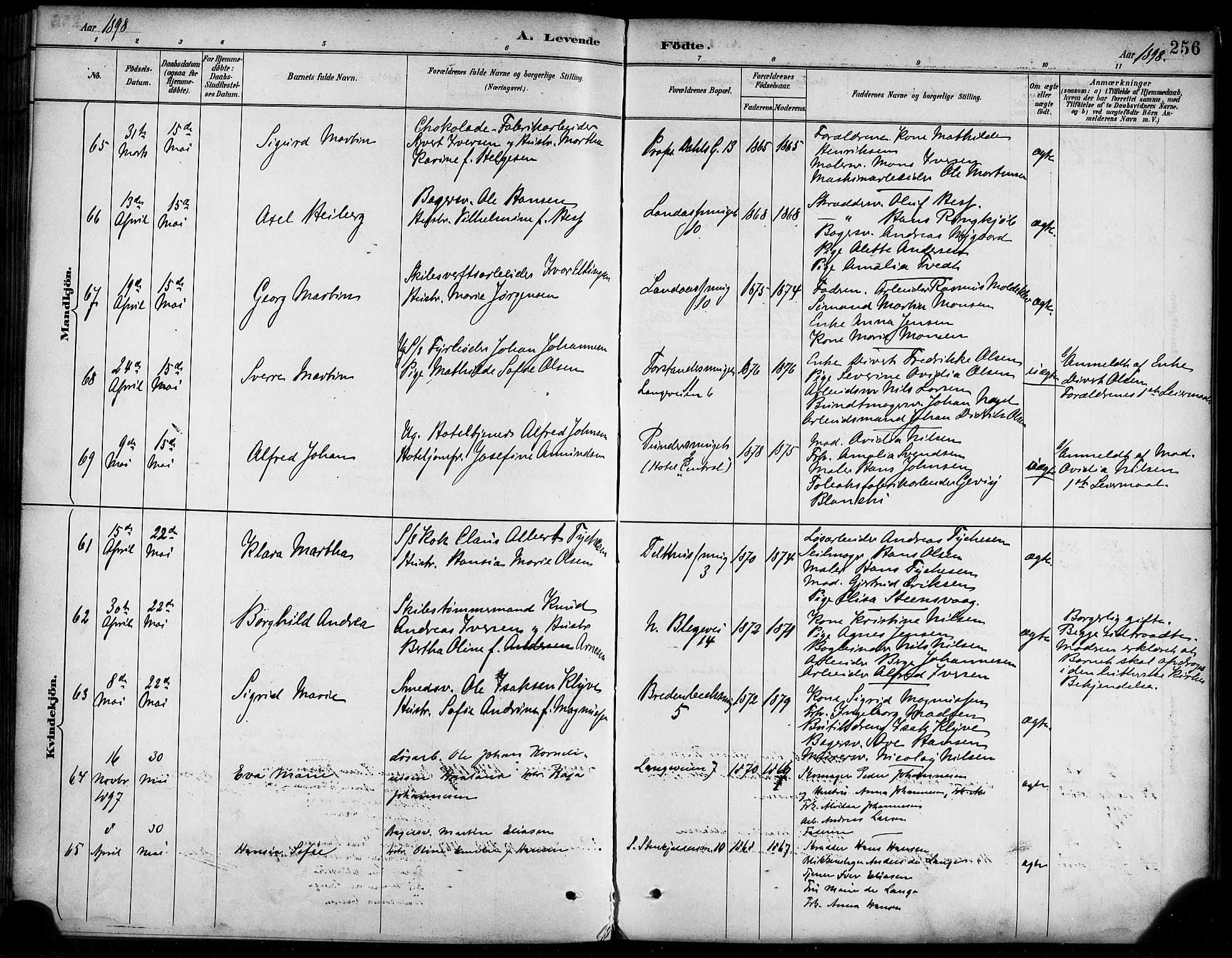 Korskirken sokneprestembete, SAB/A-76101/H/Haa/L0022: Parish register (official) no. B 8, 1889-1899, p. 256