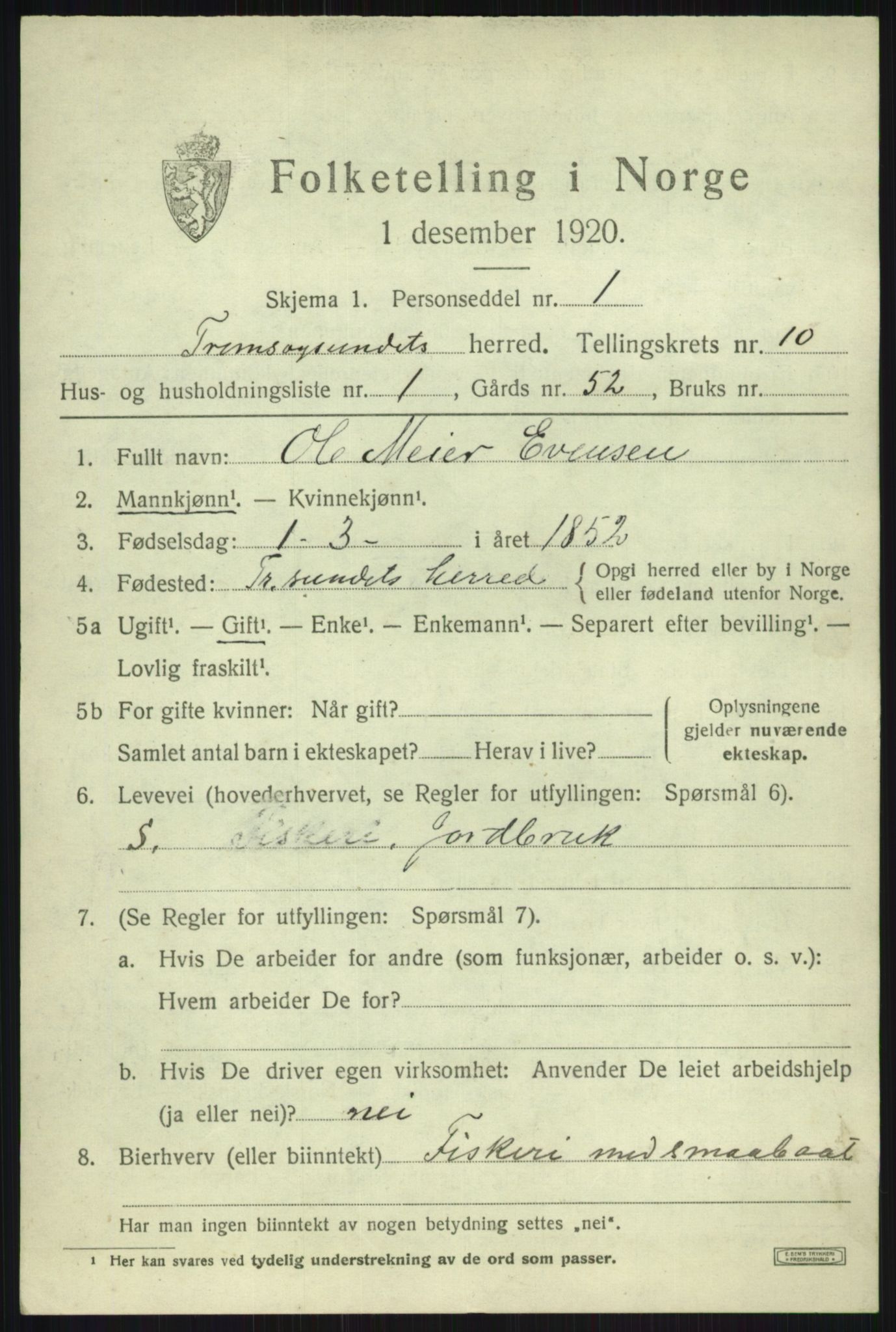 SATØ, 1920 census for Tromsøysund, 1920, p. 6876