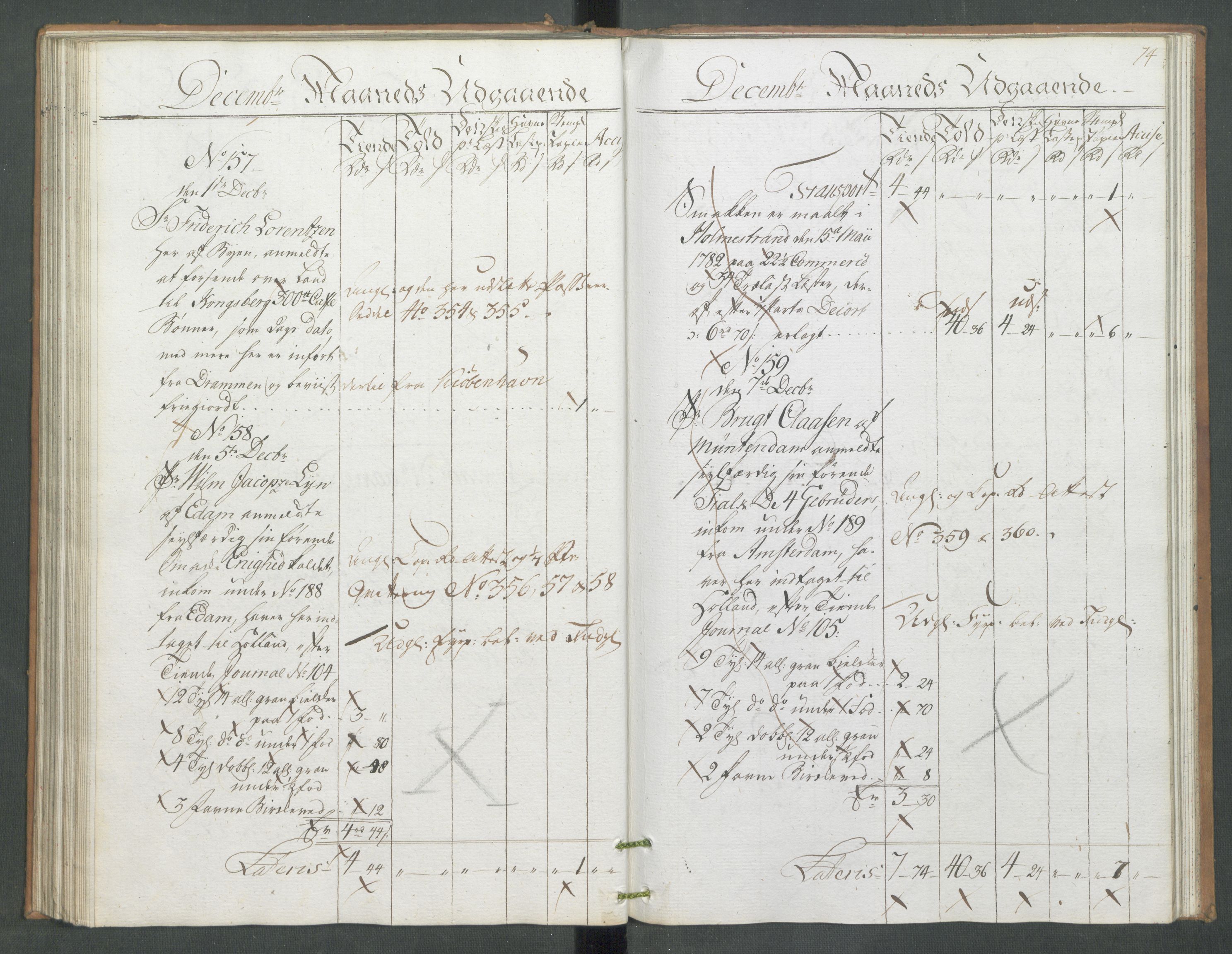 Generaltollkammeret, tollregnskaper, AV/RA-EA-5490/R09/L0079/0001: Tollregnskaper Holmestrand / Utgående hovedtollbok, 1786, p. 73b-74a