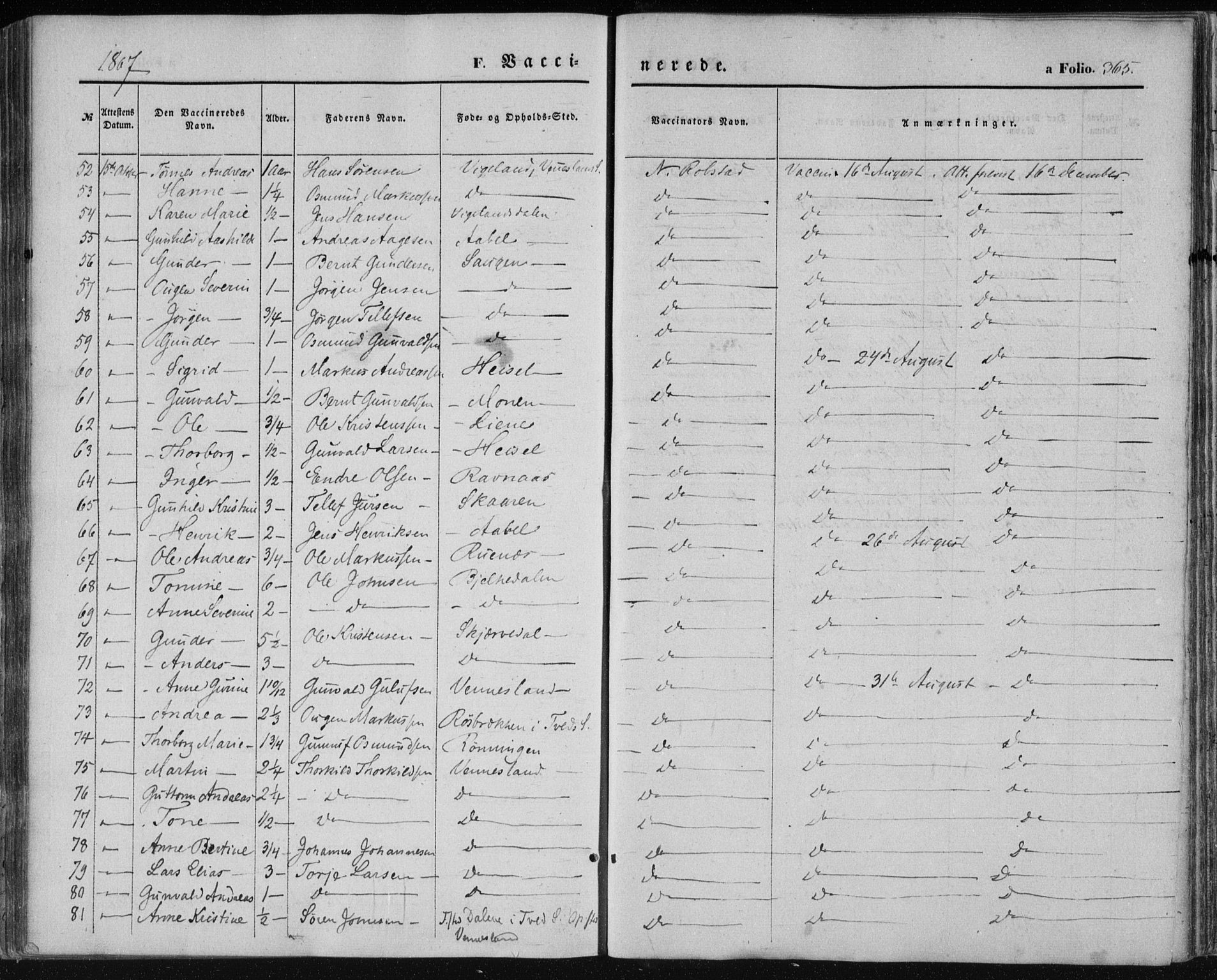 Vennesla sokneprestkontor, AV/SAK-1111-0045/Fa/Fac/L0007: Parish register (official) no. A 7, 1855-1873, p. 365