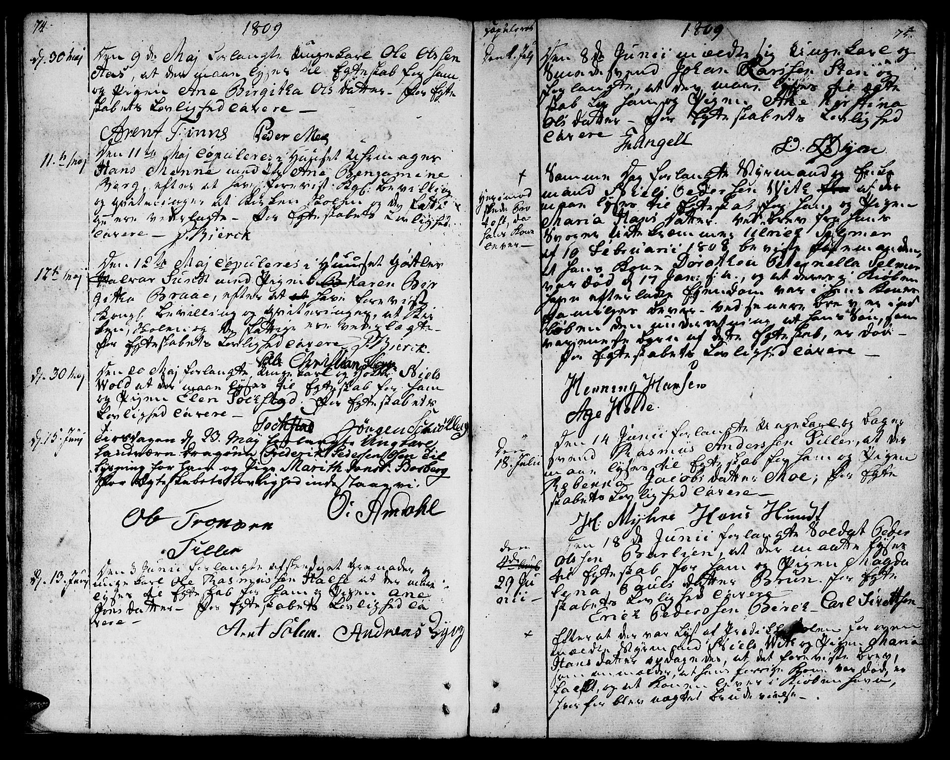 Ministerialprotokoller, klokkerbøker og fødselsregistre - Sør-Trøndelag, SAT/A-1456/601/L0042: Parish register (official) no. 601A10, 1802-1830, p. 74-75