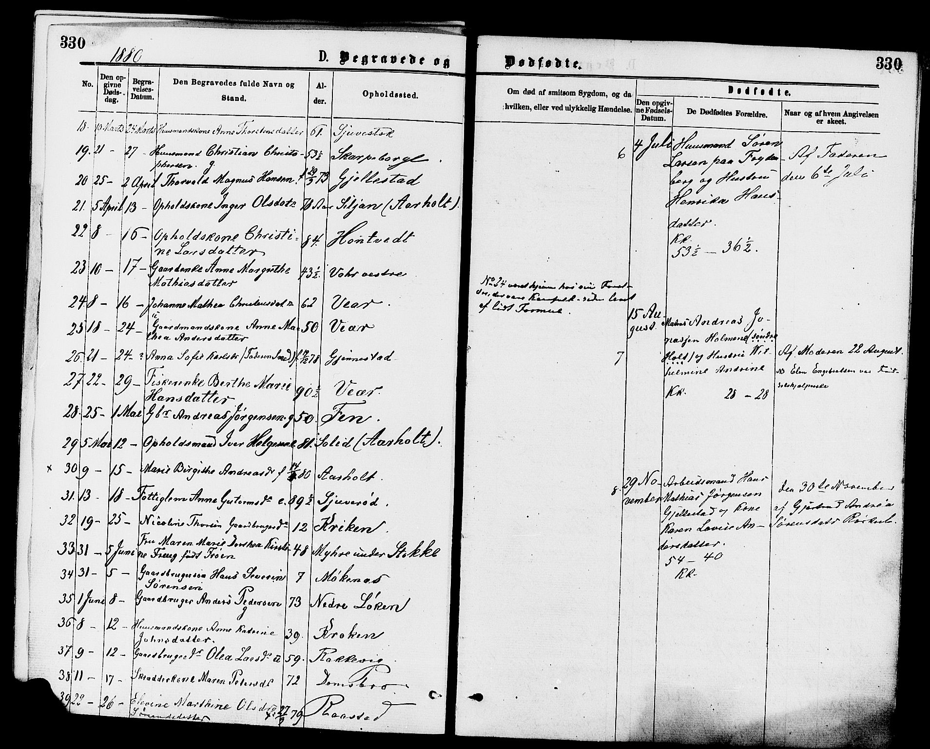 Stokke kirkebøker, AV/SAKO-A-320/F/Fa/L0009: Parish register (official) no. I 9, 1872-1883, p. 330