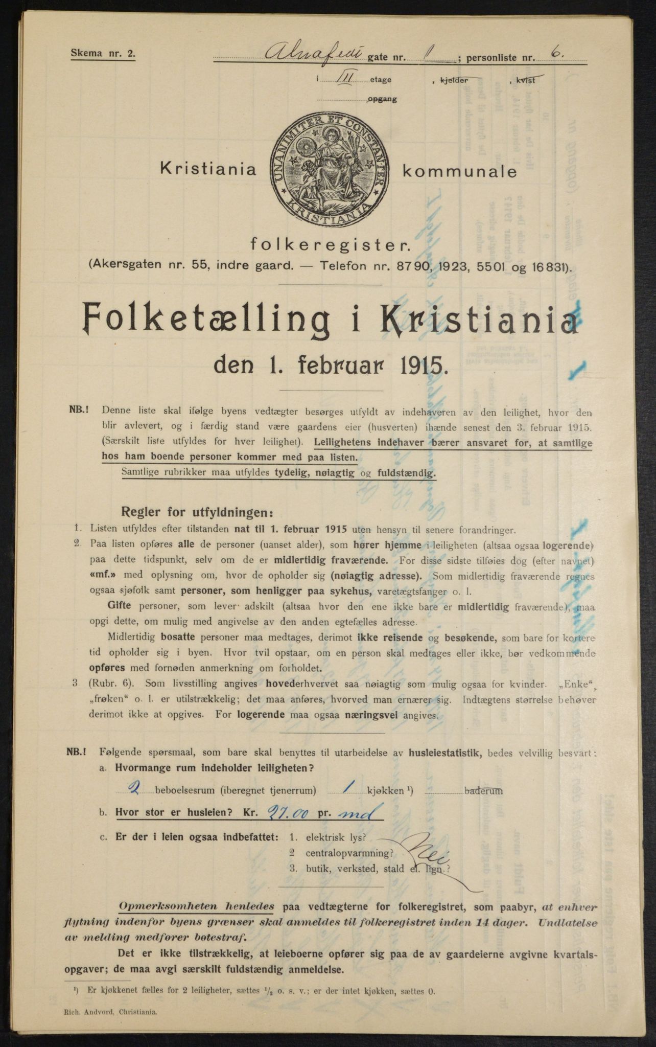 OBA, Municipal Census 1915 for Kristiania, 1915, p. 980