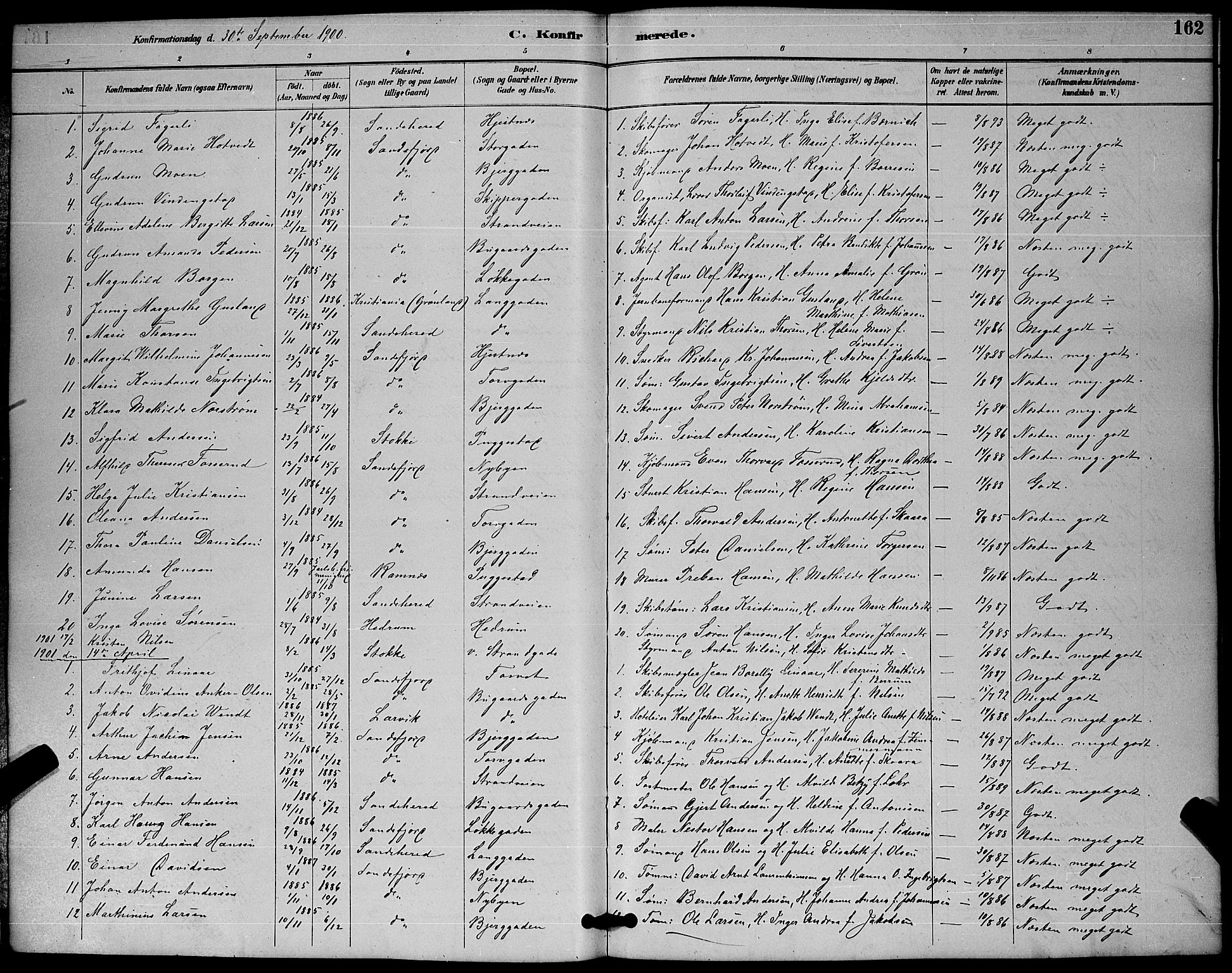 Sandefjord kirkebøker, SAKO/A-315/G/Ga/L0001: Parish register (copy) no. 1, 1885-1903, p. 162
