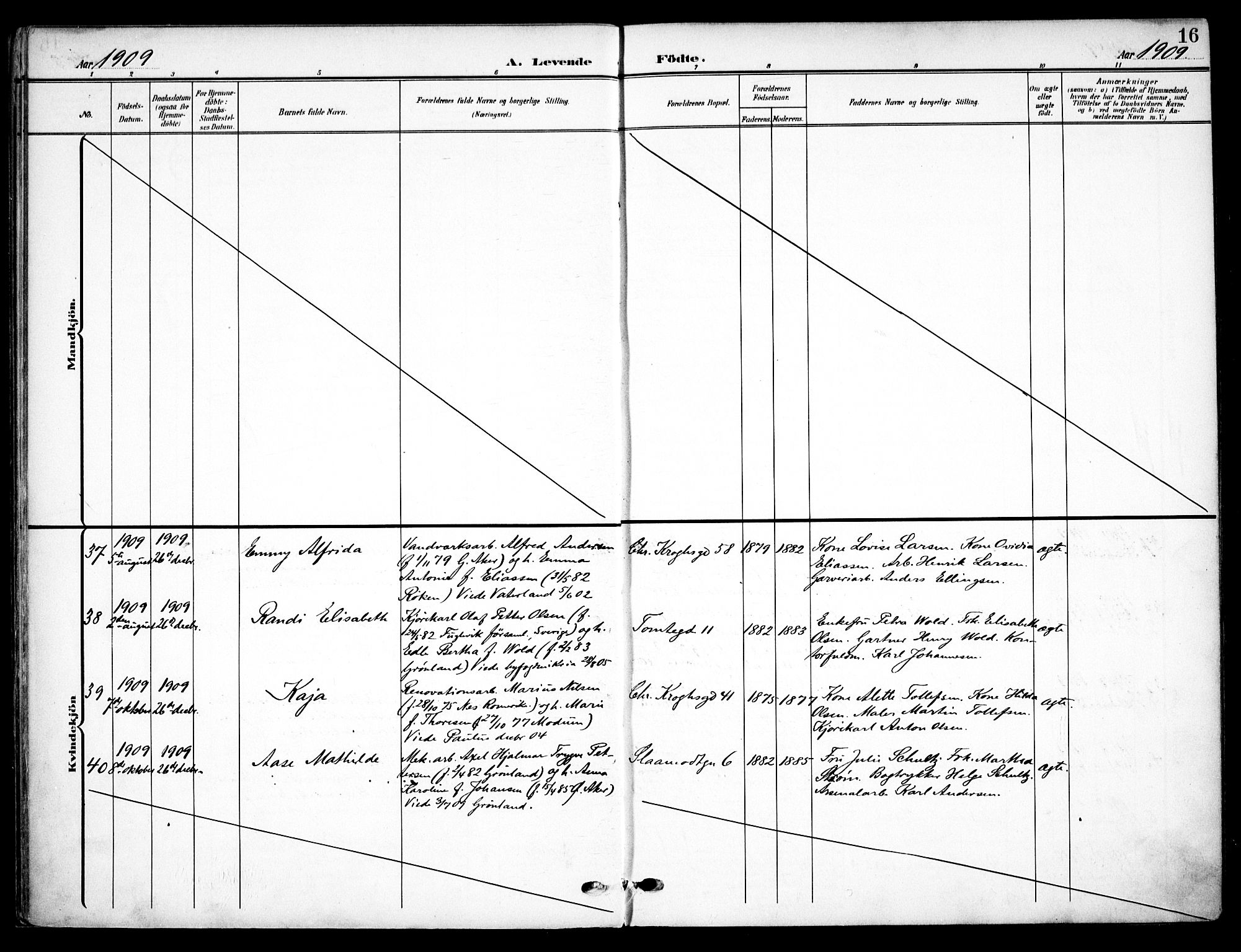 Vaterland prestekontor Kirkebøker, AV/SAO-A-10880/F/Fa/L0001: Parish register (official) no. 1, 1907-1930, p. 16