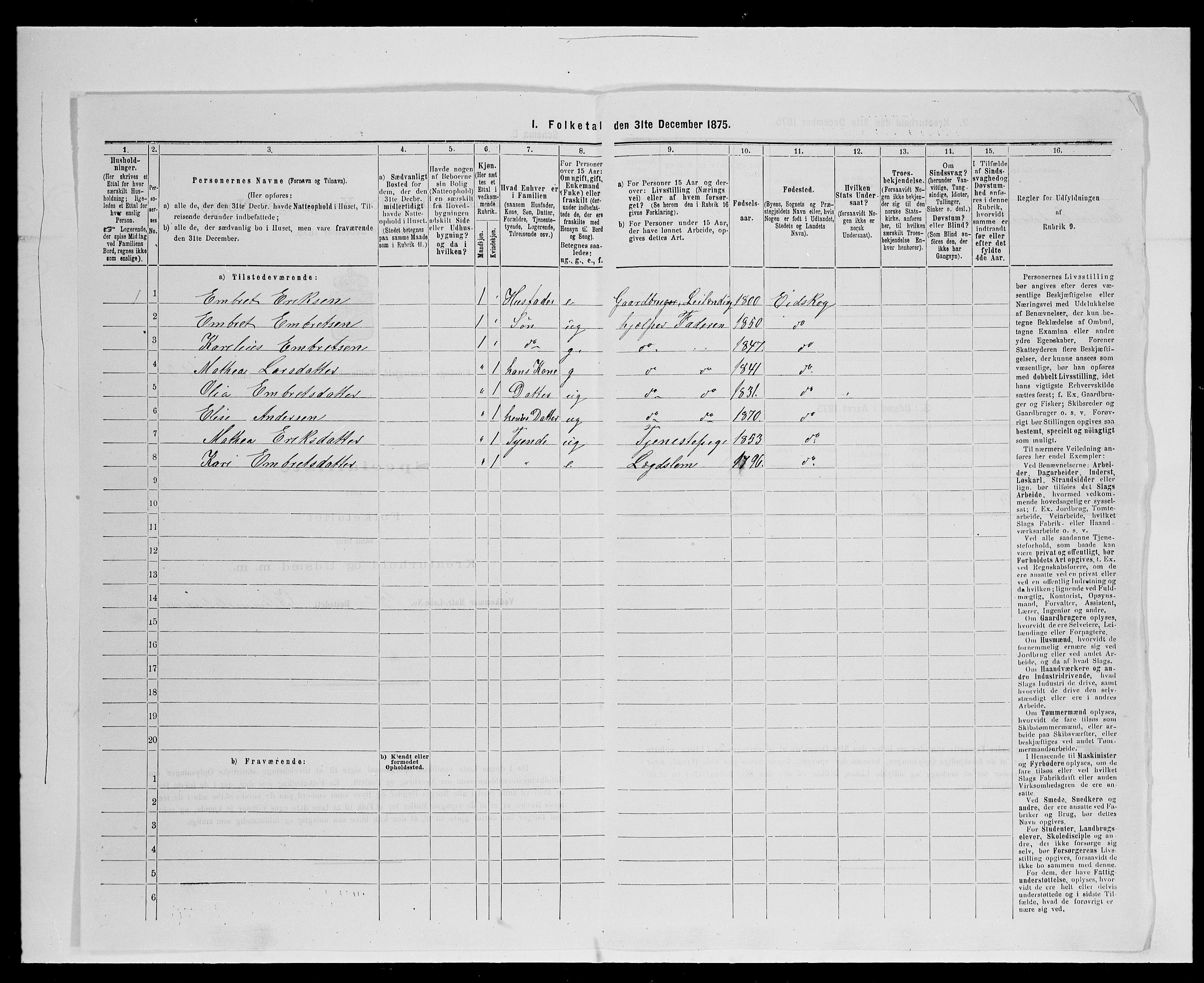 SAH, 1875 census for 0420P Eidskog, 1875, p. 1724