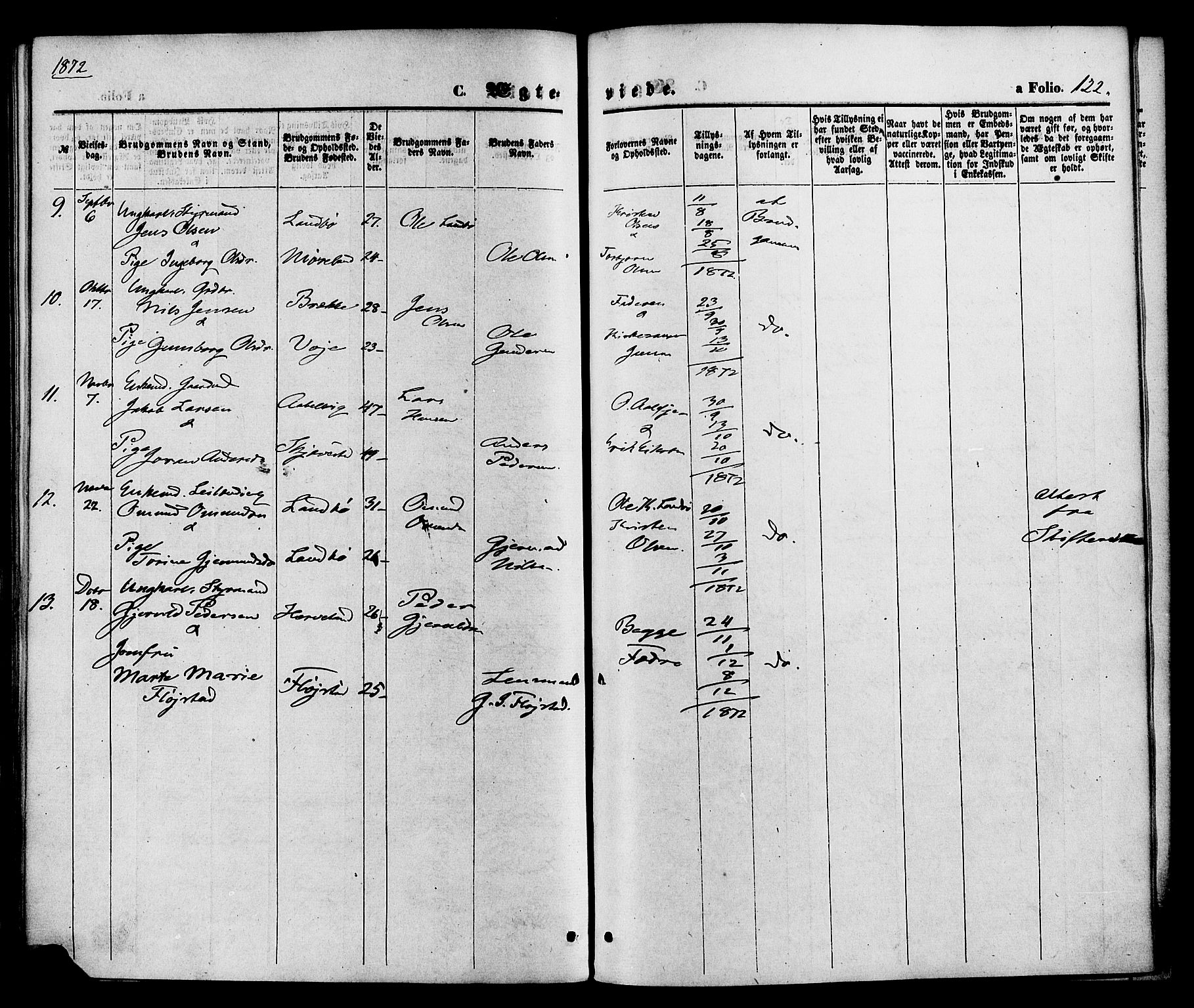 Austre Moland sokneprestkontor, AV/SAK-1111-0001/F/Fa/Faa/L0009: Parish register (official) no. A 9, 1869-1879, p. 122