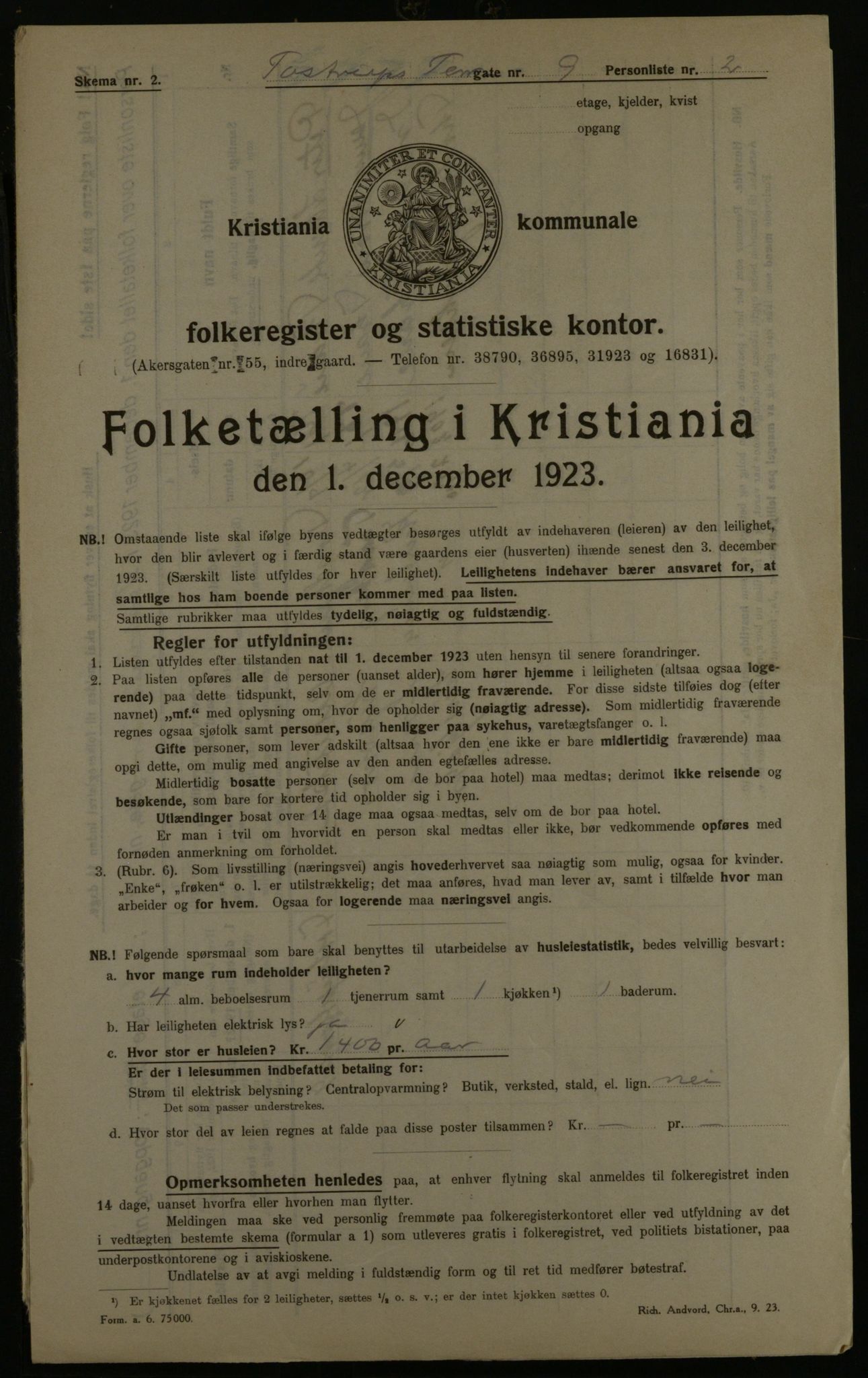 OBA, Municipal Census 1923 for Kristiania, 1923, p. 127100