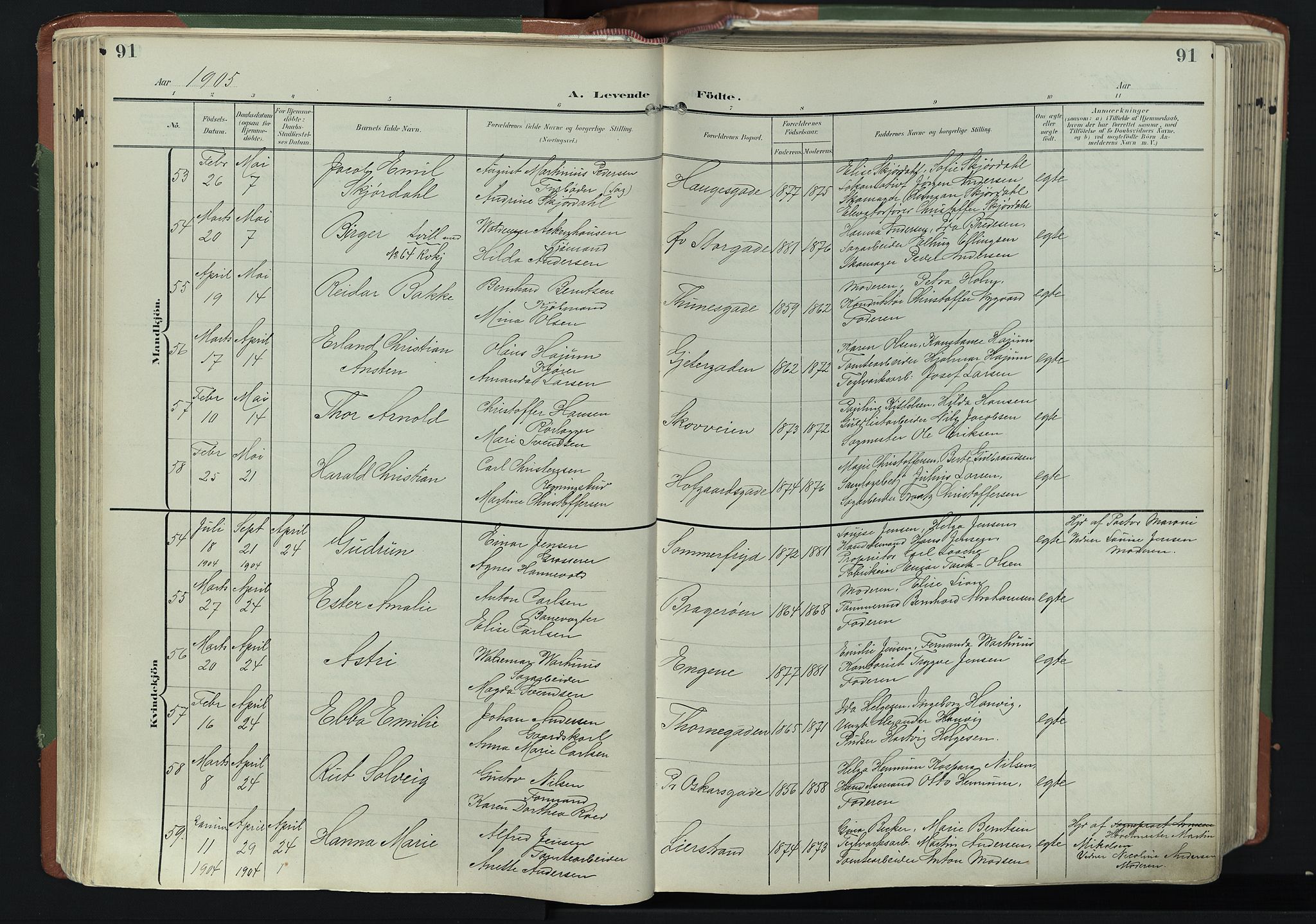 Bragernes kirkebøker, AV/SAKO-A-6/F/Fb/L0009: Parish register (official) no. II 9, 1902-1911, p. 91