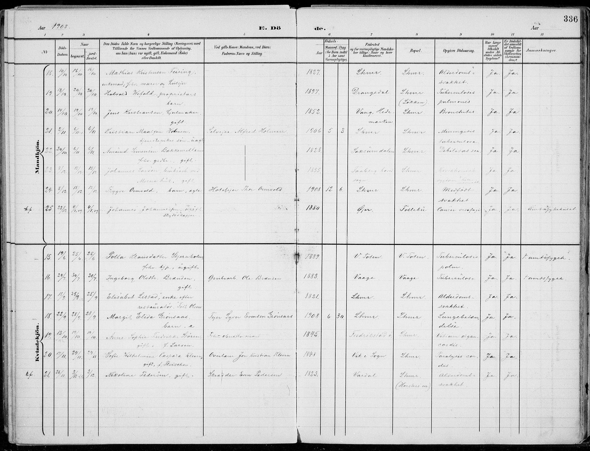Lillehammer prestekontor, SAH/PREST-088/H/Ha/Haa/L0001: Parish register (official) no. 1, 1901-1916, p. 336