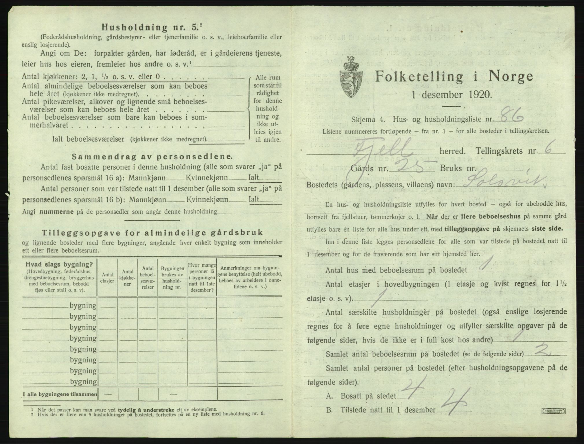 SAB, 1920 census for Fjell, 1920, p. 786