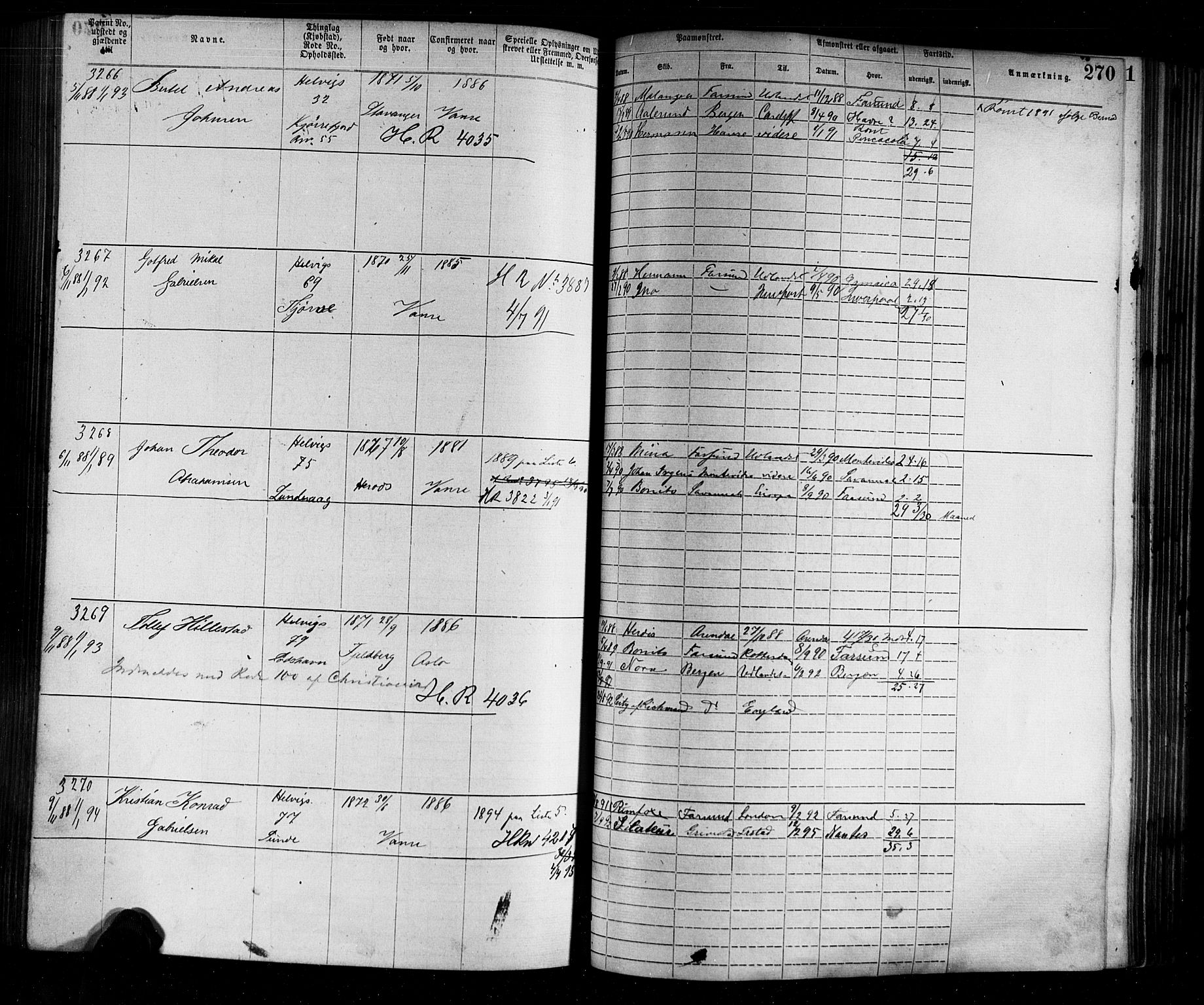 Farsund mønstringskrets, SAK/2031-0017/F/Fa/L0002: Annotasjonsrulle nr 1921-3815 med register, M-2, 1877-1894, p. 301