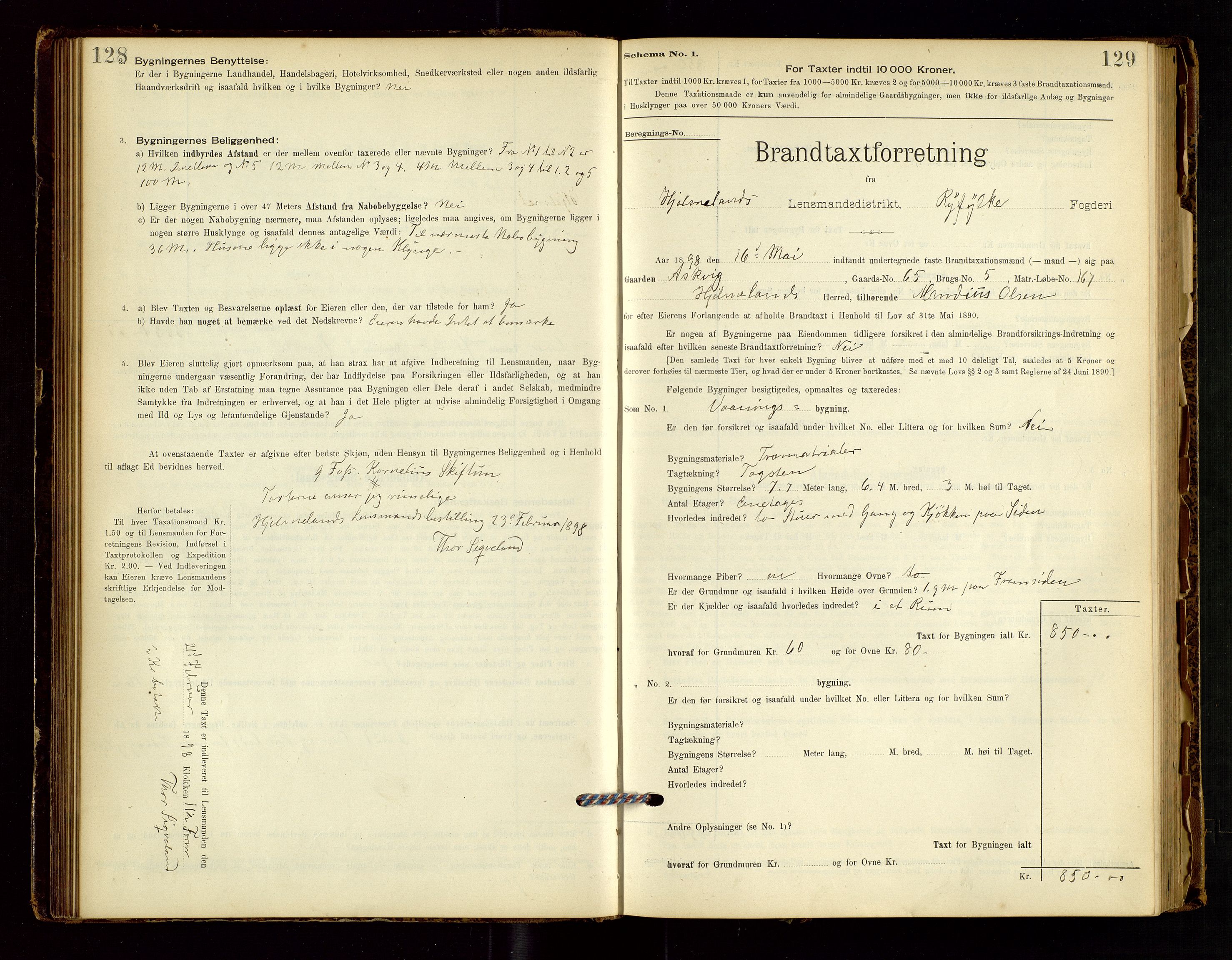 Hjelmeland lensmannskontor, AV/SAST-A-100439/Gob/L0001: "Brandtaxationsprotokol", 1895-1932, p. 128-129