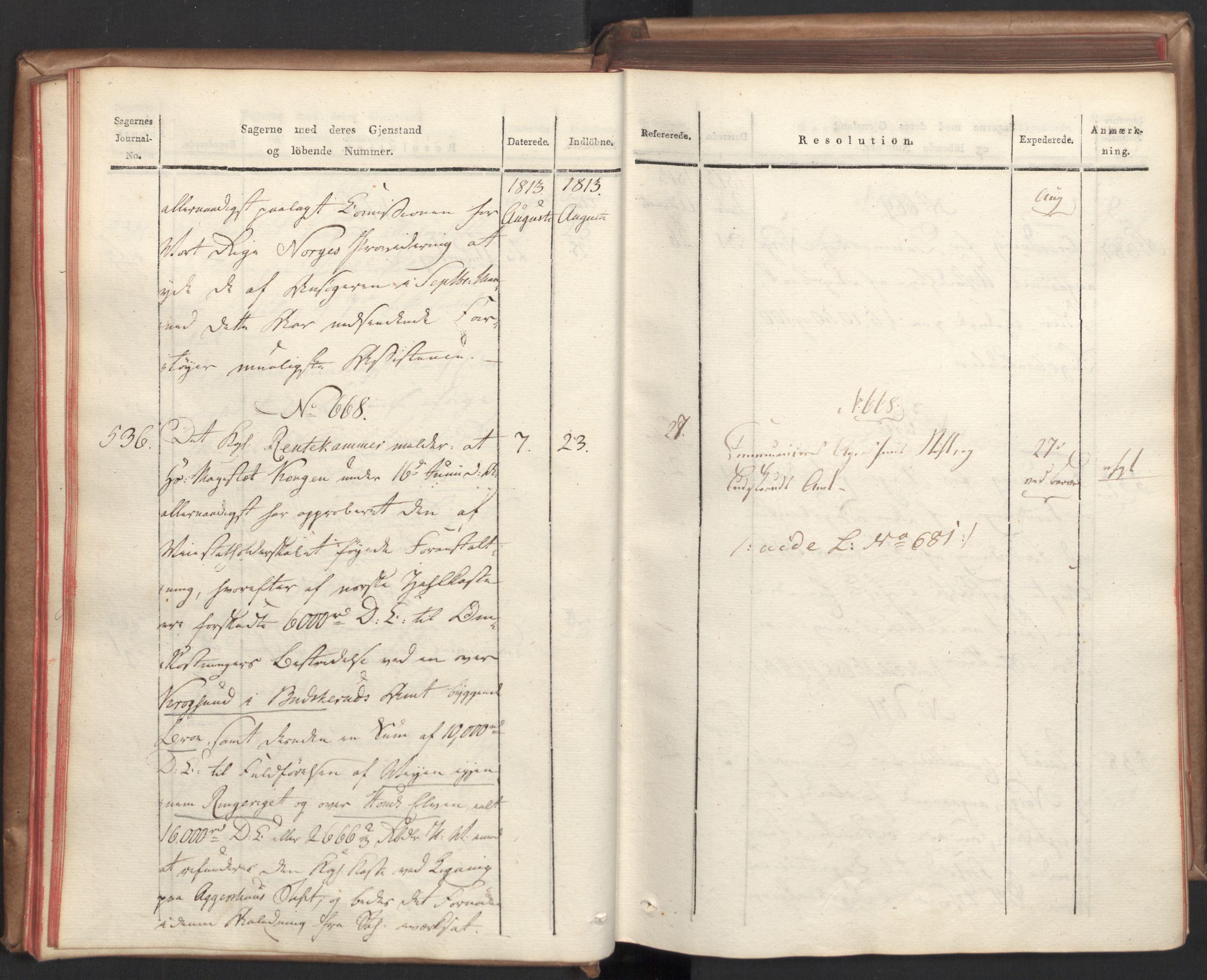 Stattholderembetet 1810-1814, 2. kontor (Kontor B), AV/RA-EA-5432/Aa/L0003: Kollegial referatprotokoll,  j.nr. 512-627,  l.nr. 640-786, 1813-1814, p. 21