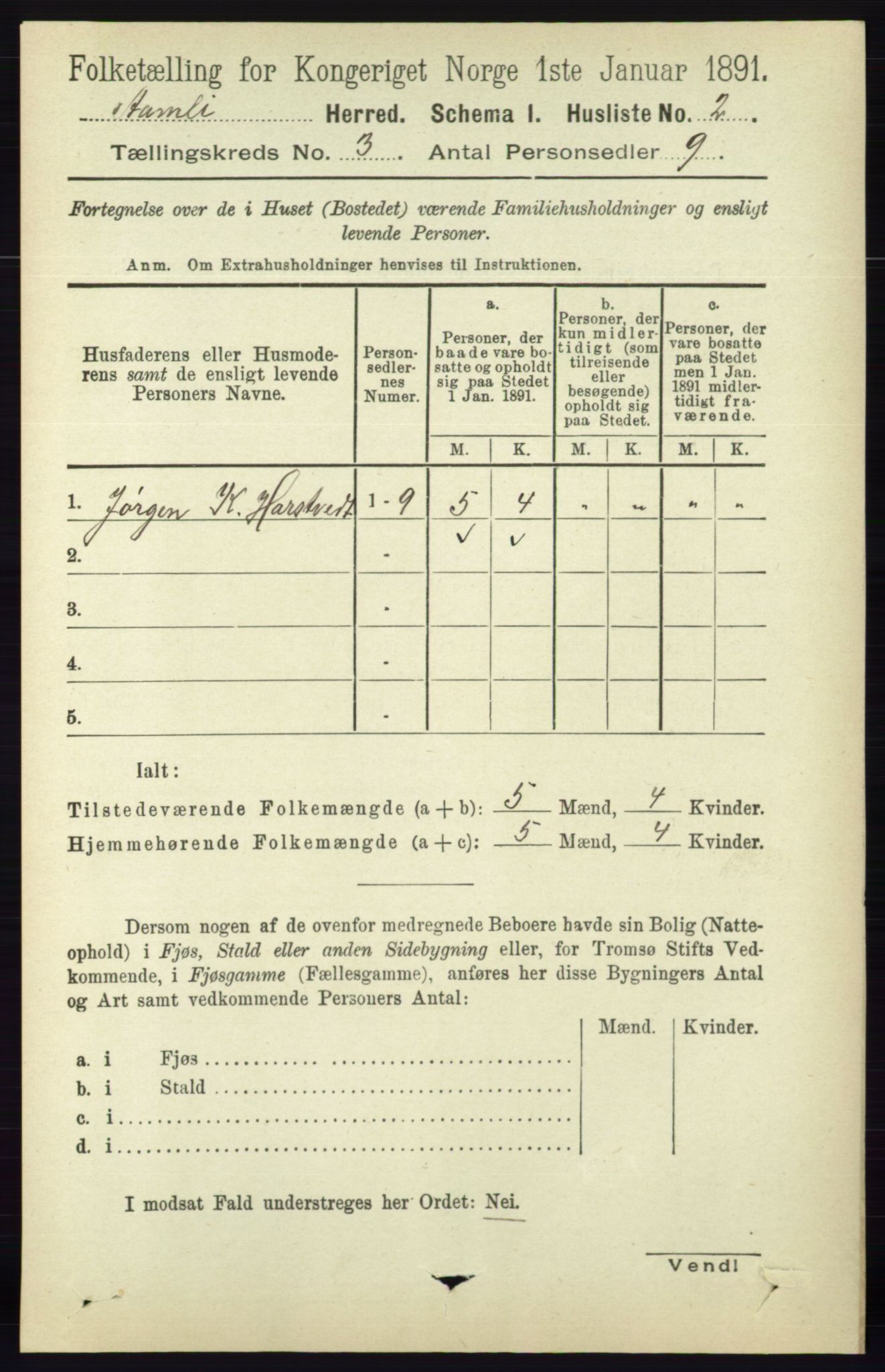 RA, 1891 census for 0929 Åmli, 1891, p. 301