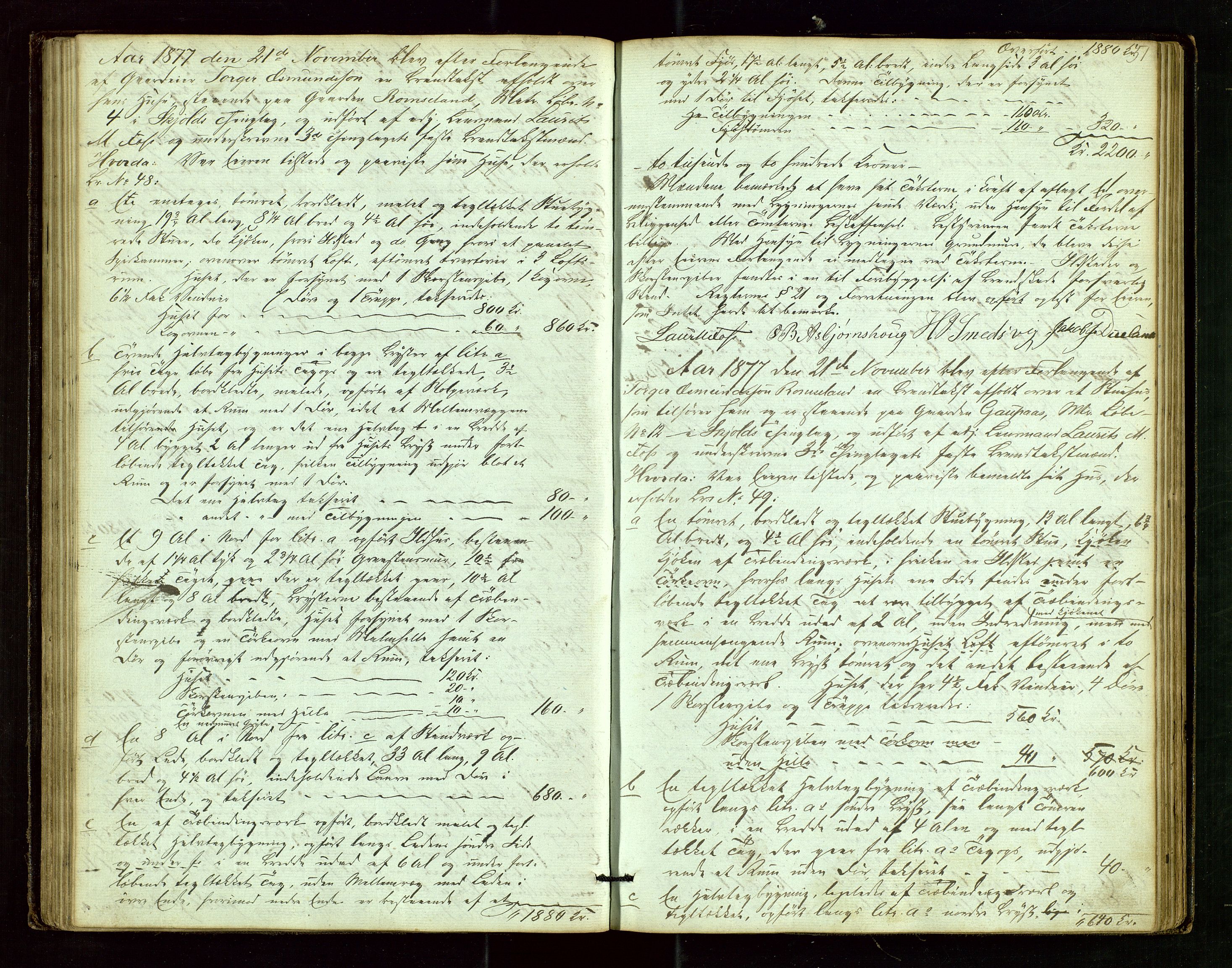 Skjold lensmannskontor, AV/SAST-A-100182/Goa/L0001: "Brandtaxations-Protocol for Skjold Thinglaug i Ryfylke", 1853-1890, p. 50b-51a