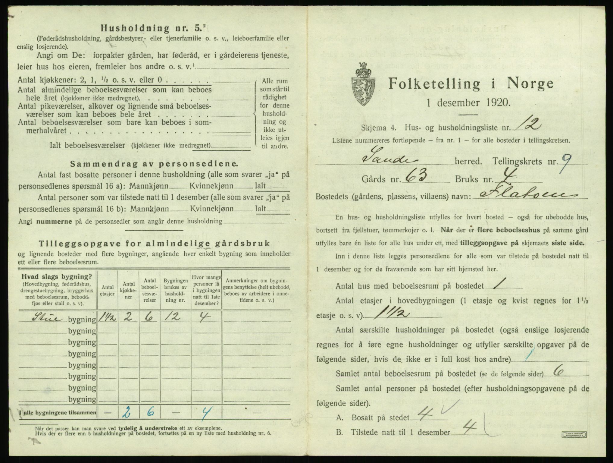 SAT, 1920 census for Sande (MR), 1920, p. 740