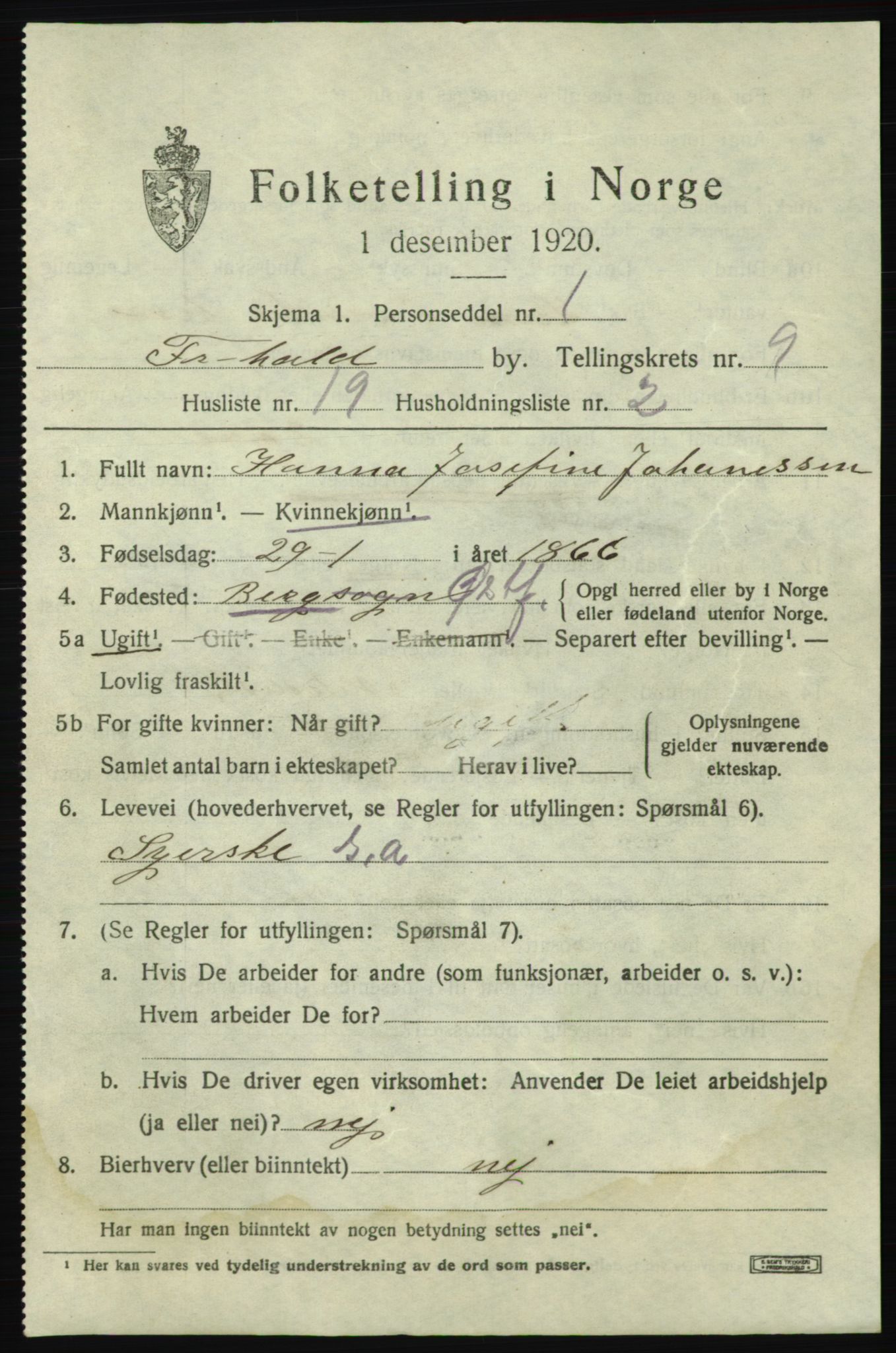 SAO, 1920 census for Fredrikshald, 1920, p. 16176