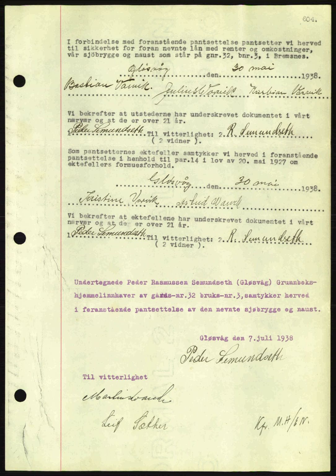 Nordmøre sorenskriveri, AV/SAT-A-4132/1/2/2Ca: Mortgage book no. B83, 1938-1938, Diary no: : 1616/1938