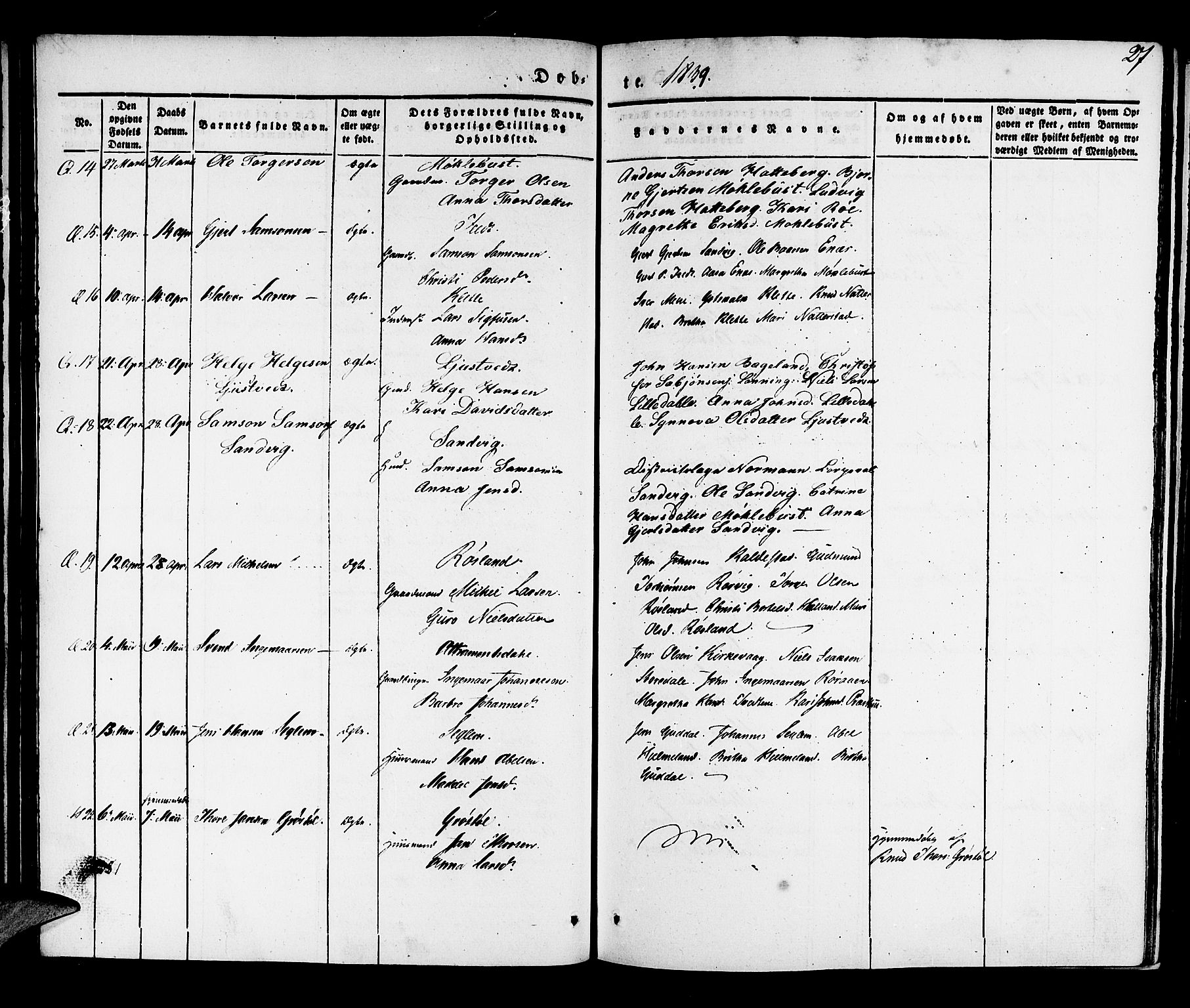 Kvinnherad sokneprestembete, AV/SAB-A-76401/H/Haa: Parish register (official) no. A 6, 1835-1843, p. 27