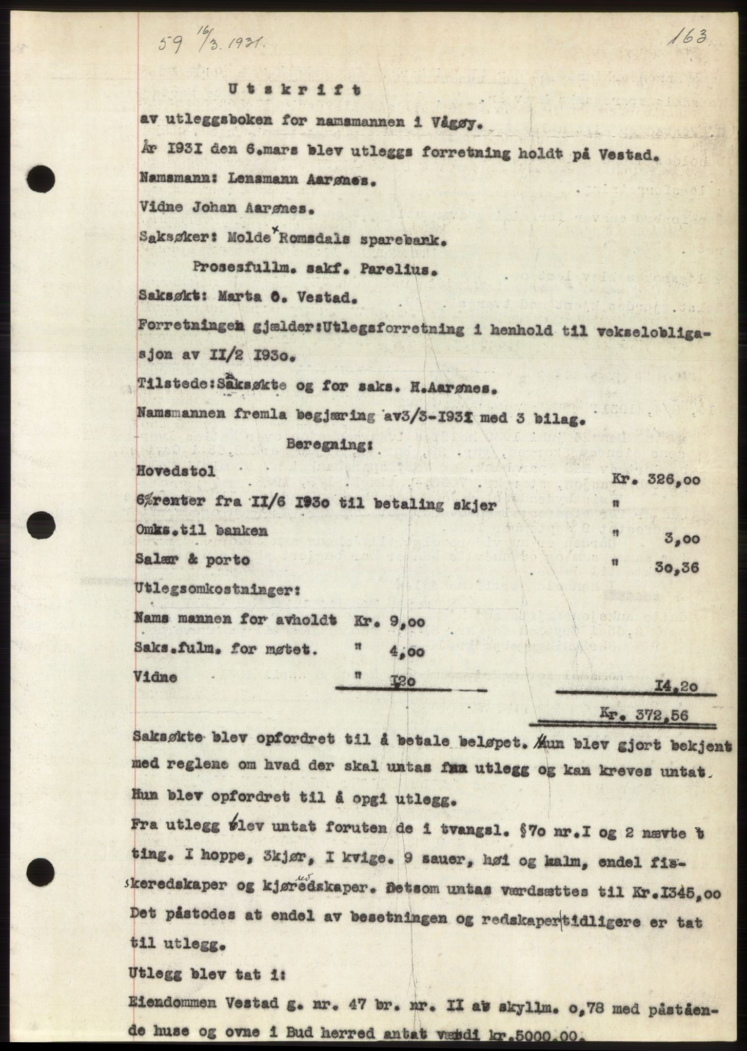 Romsdal sorenskriveri, AV/SAT-A-4149/1/2/2C/L0059: Mortgage book no. 53, 1931-1931, Deed date: 16.03.1931