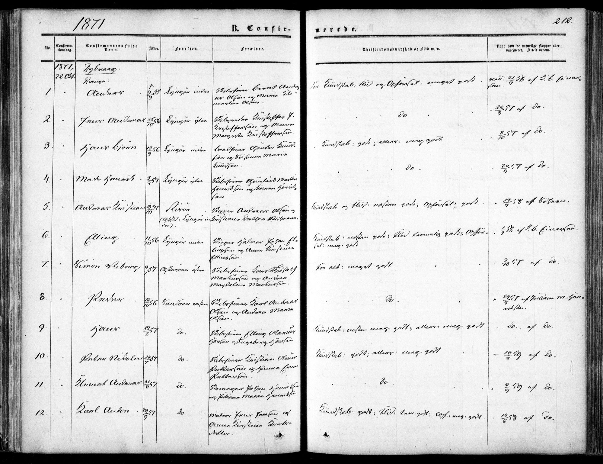 Dypvåg sokneprestkontor, AV/SAK-1111-0007/F/Fa/Faa/L0006: Parish register (official) no. A 6, 1855-1872, p. 212