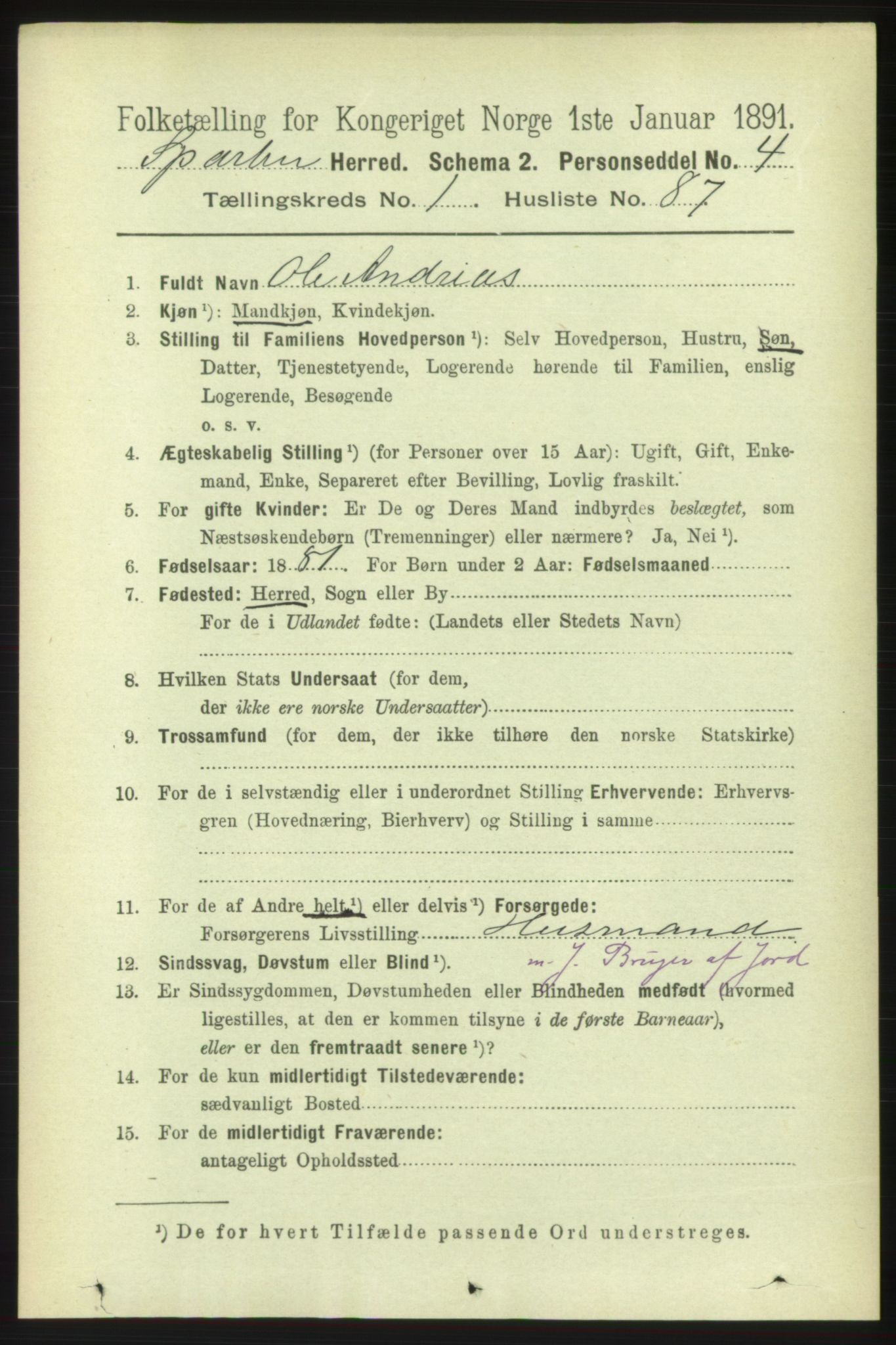 RA, 1891 census for 1731 Sparbu, 1891, p. 631